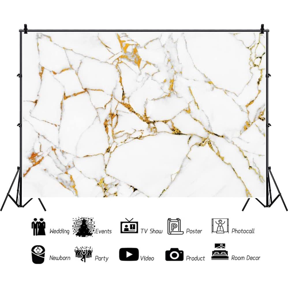 Fondo Fotográfico OERJU 10x8ft Mármol Blanco y Dorado