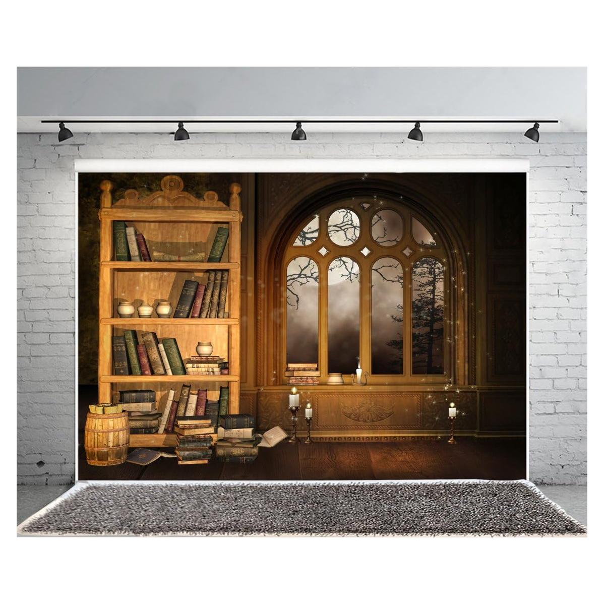 Fondo de Fotografía Vinilo Laeacco 2.7x1.8m Biblioteca Retro
