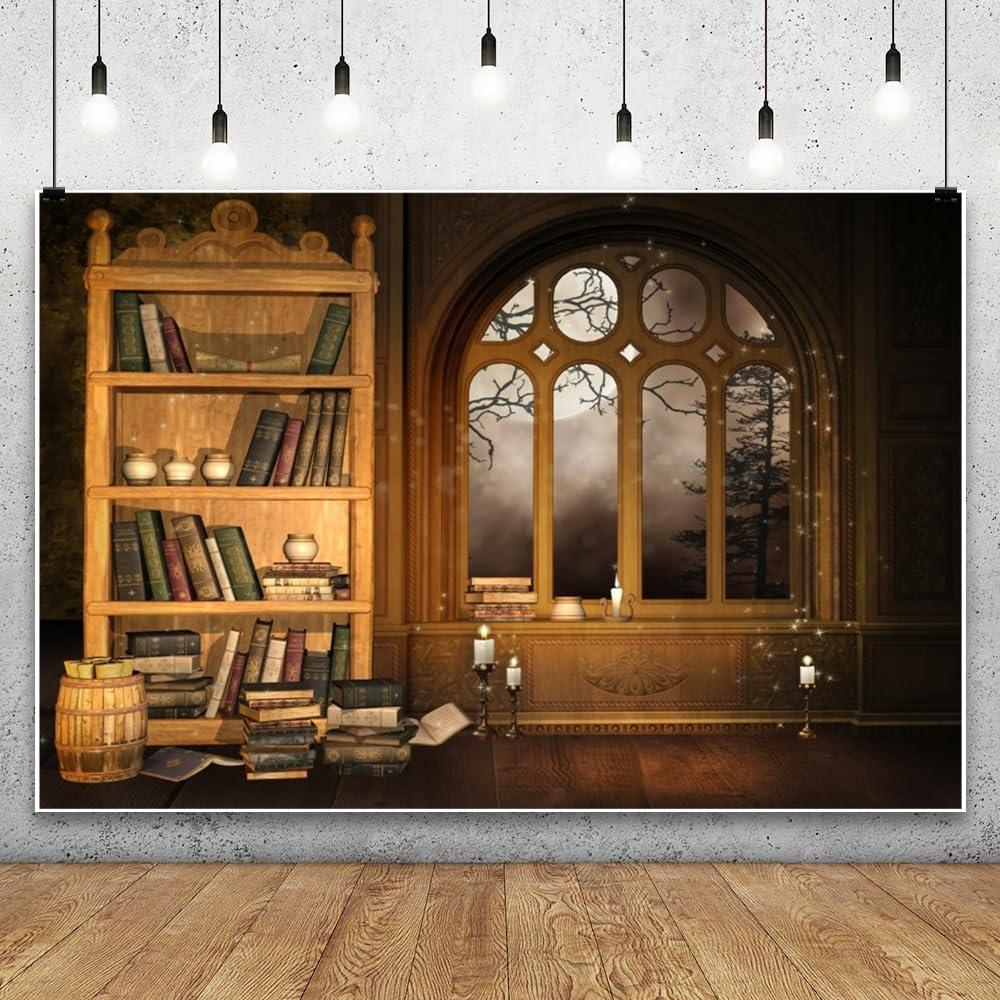 Fondo de Fotografía Vinilo Laeacco 2.7x1.8m Biblioteca Retro
