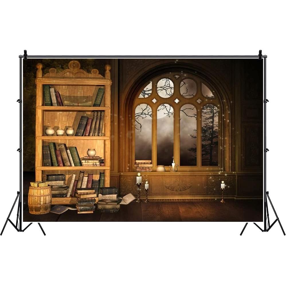 Fondo de Fotografía Vinilo Laeacco 2.7x1.8m Biblioteca Retro