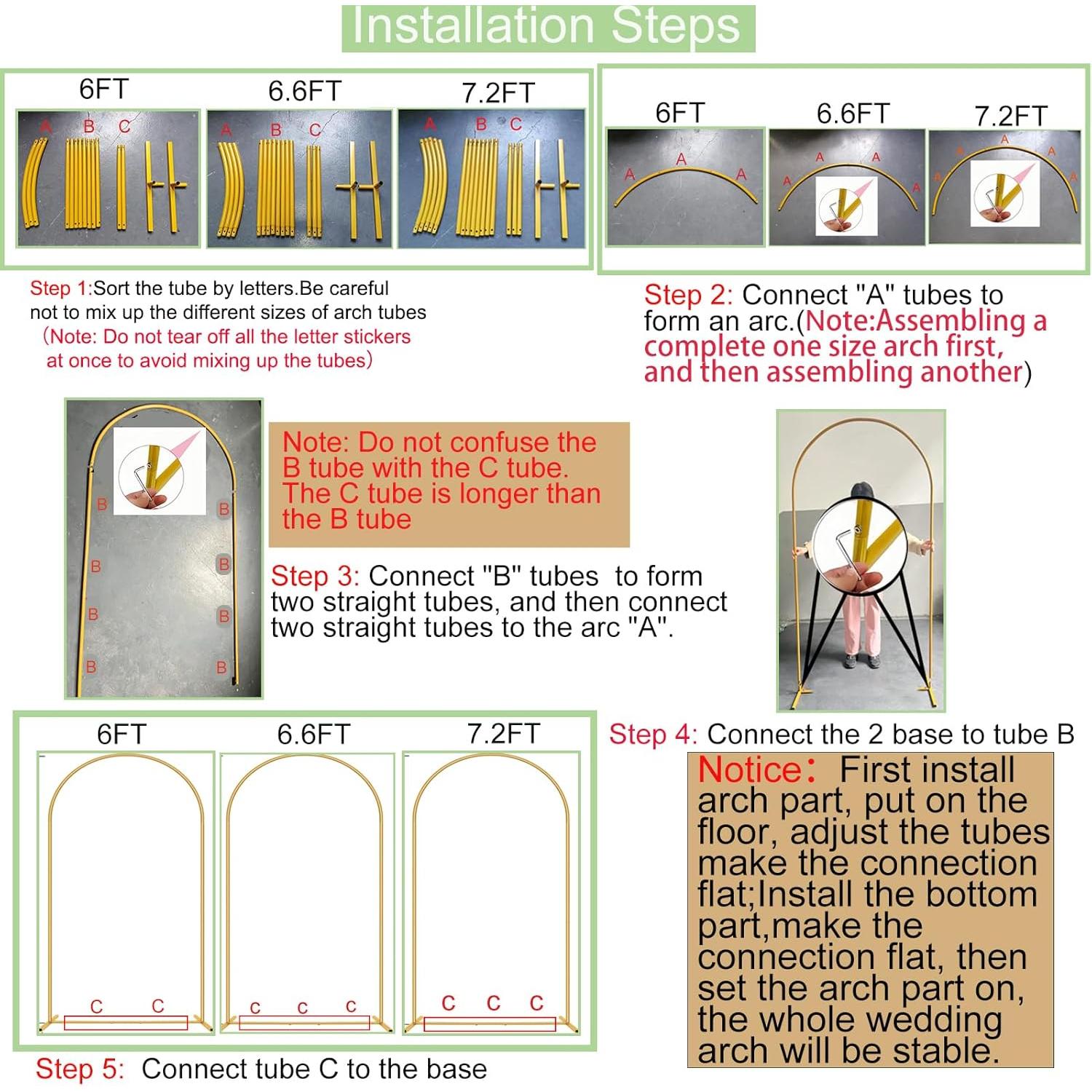 Soporte de fondo de arco dorado ParseBio, 3 tamaños 1.83/2.01/2.18 m