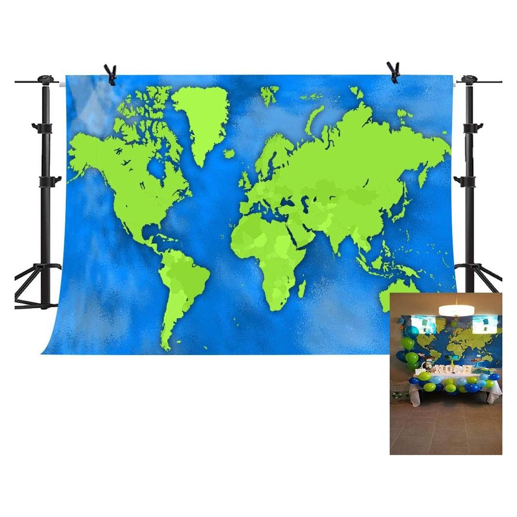 Fondo de Mapa Mundial Vinilo 213x152cm PHMOJEN Personalizable