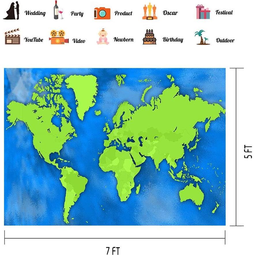 Fondo de Mapa Mundial Vinilo 213x152cm PHMOJEN Personalizable