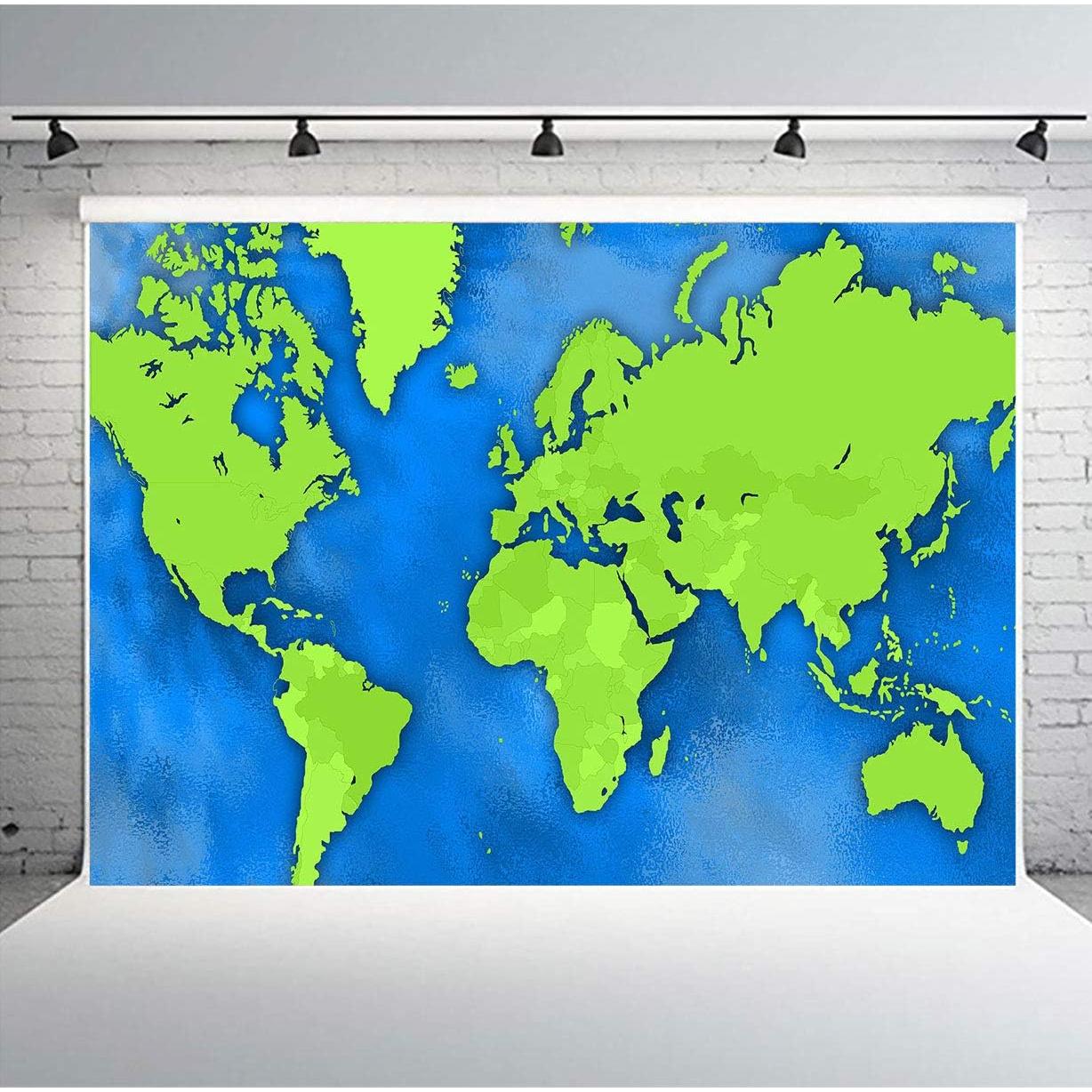 Fondo de Mapa Mundial Vinilo 213x152cm PHMOJEN Personalizable