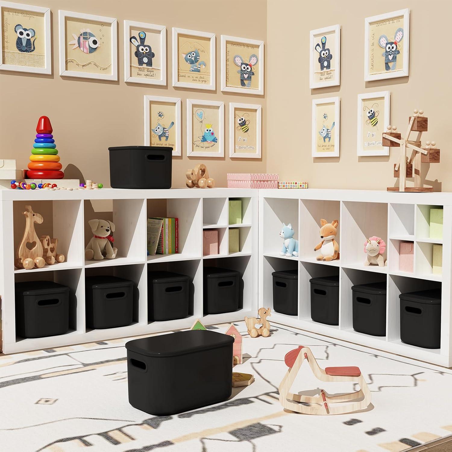 Cajas de Almacenamiento Negras con Tapa - ORGIDOL, 6 Pcs, 25.1x17.5x14.5 cm