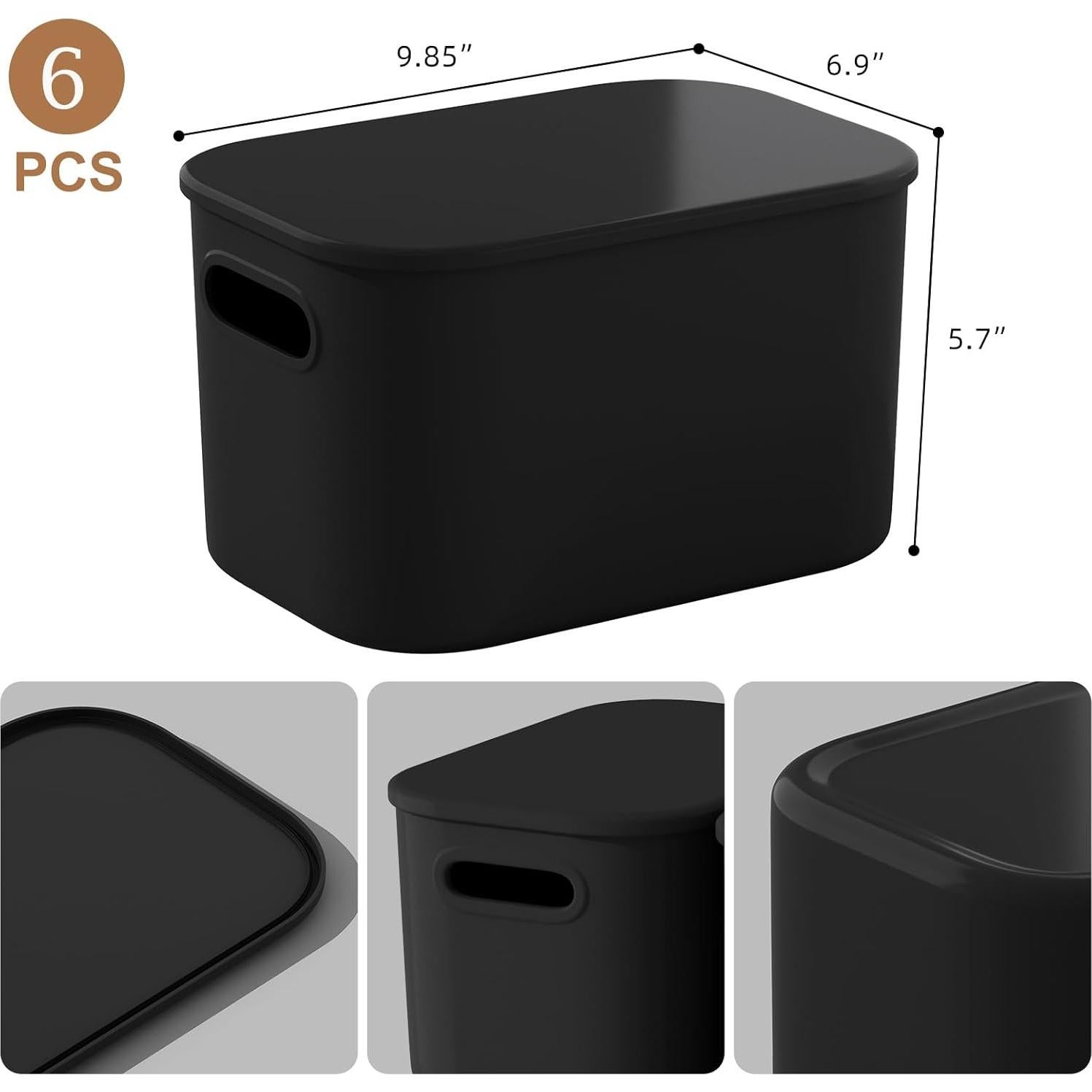 Cajas de Almacenamiento Negras con Tapa - ORGIDOL, 6 Pcs, 25.1x17.5x14.5 cm