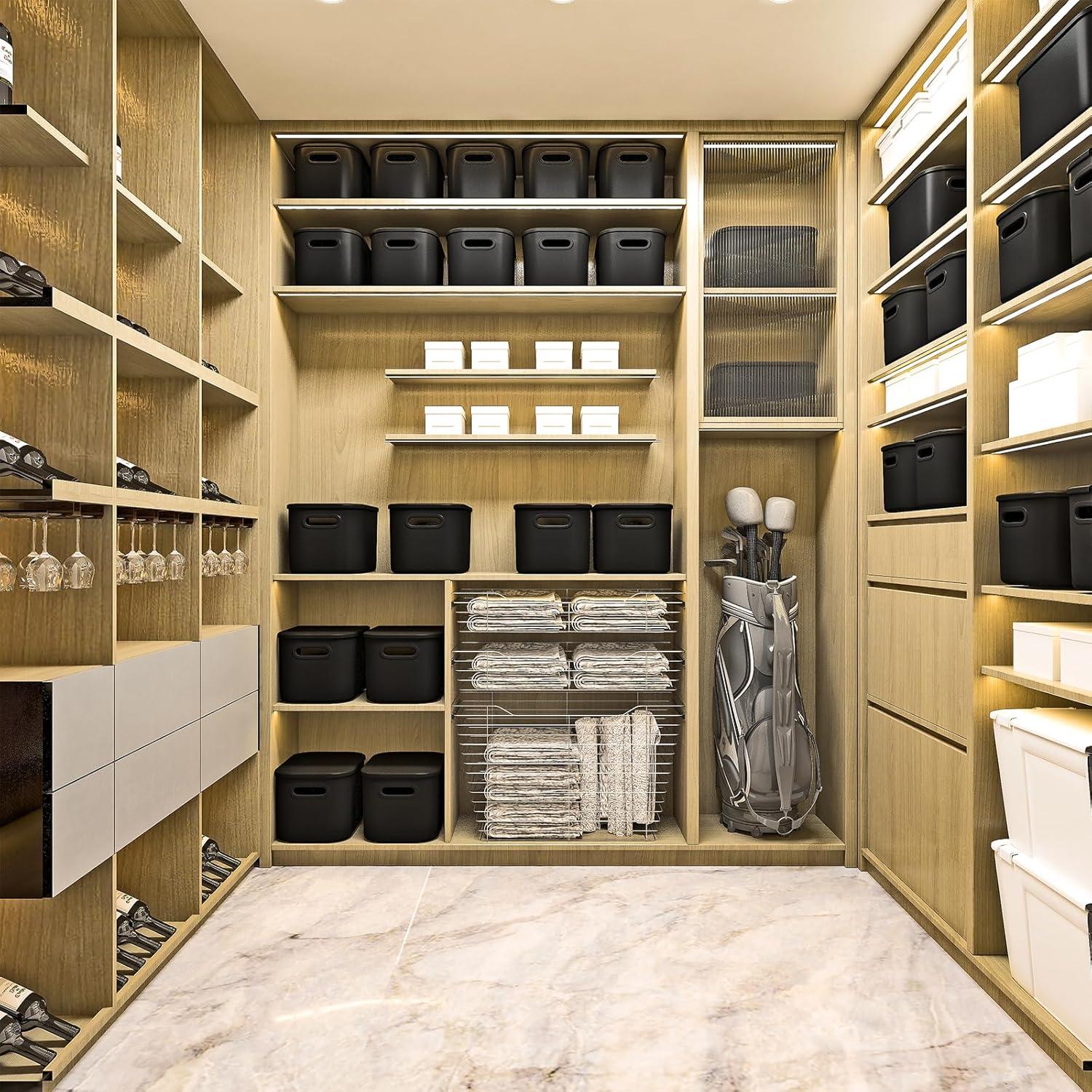 Cajas de Almacenamiento Negras con Tapa - ORGIDOL, 6 Pcs, 25.1x17.5x14.5 cm