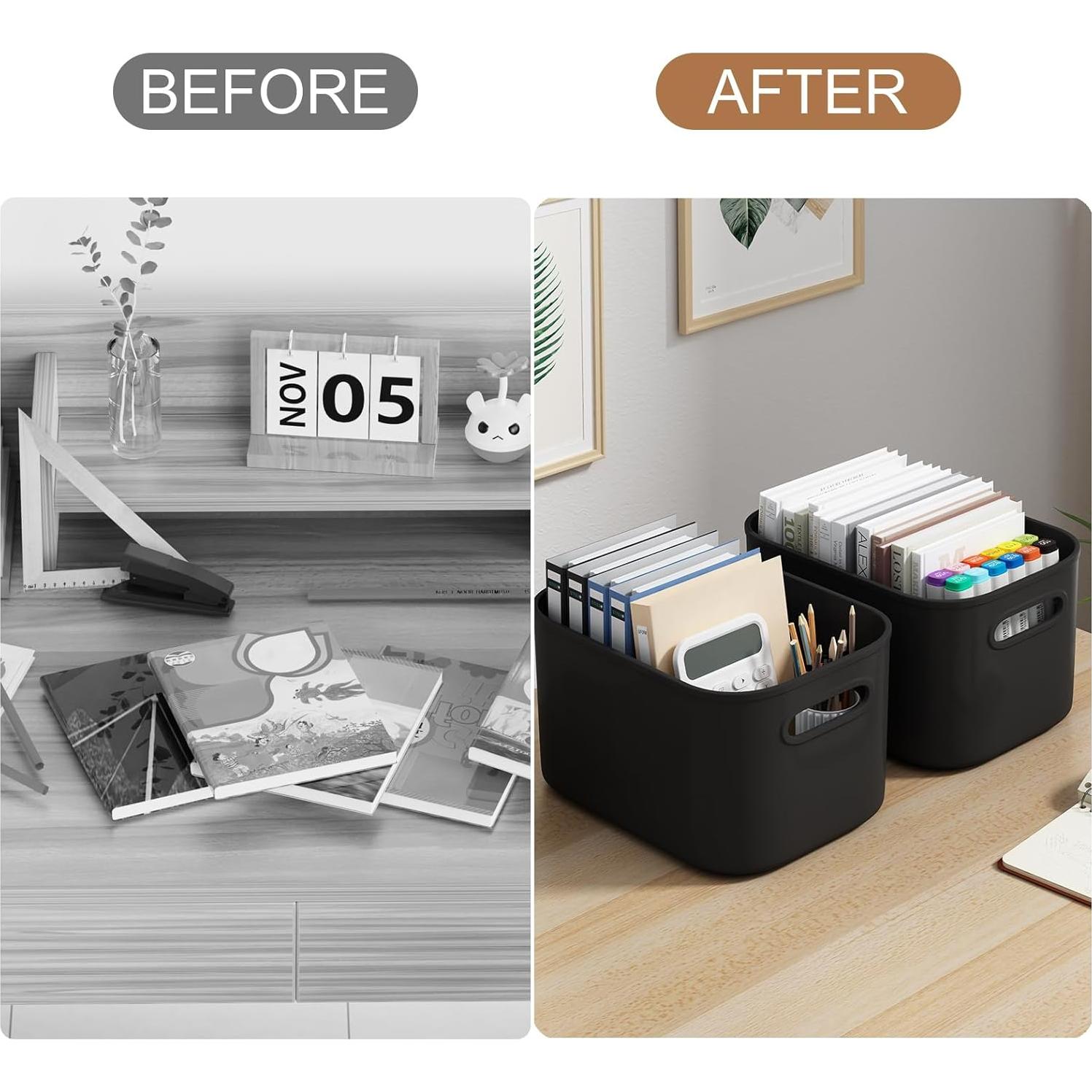 Cajas de Almacenamiento Negras con Tapa - ORGIDOL, 6 Pcs, 25.1x17.5x14.5 cm