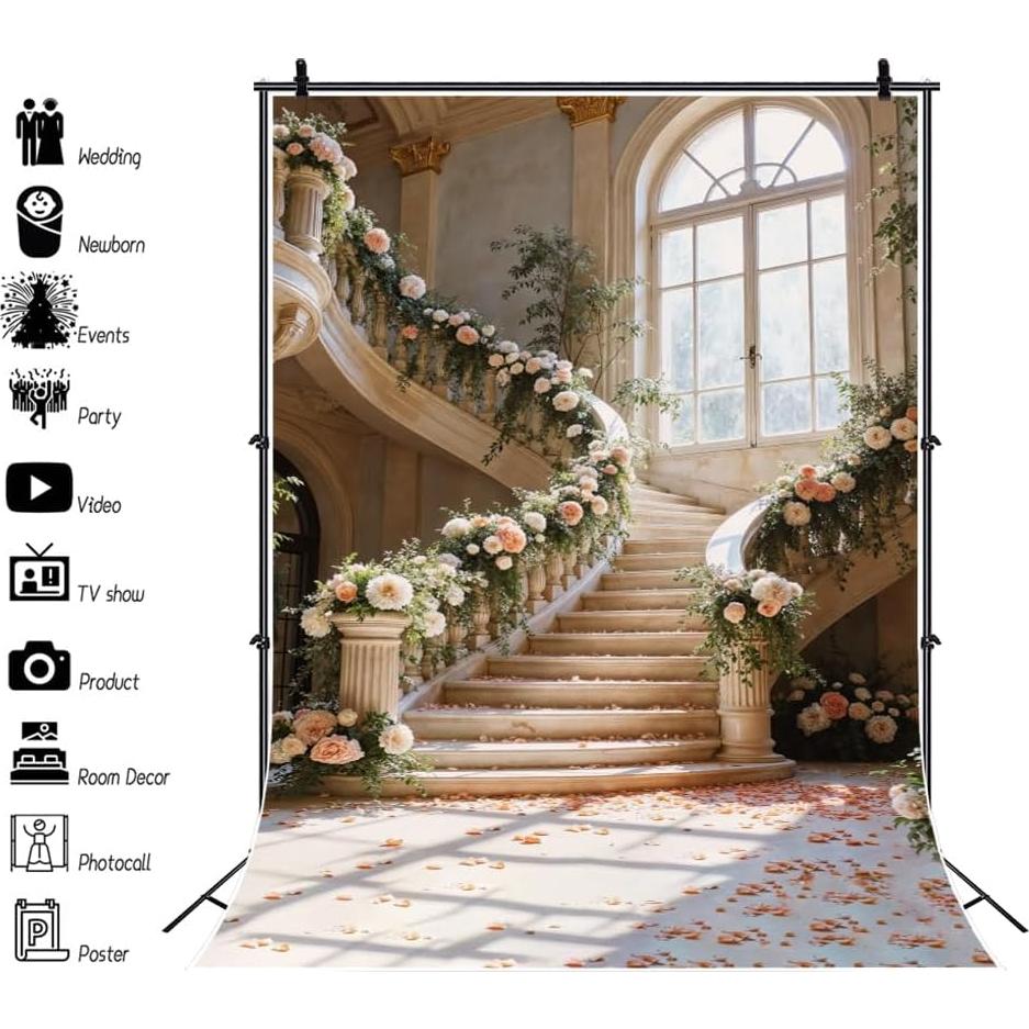 Fondo Fotográfico Vinilo Laeacco 5x7ft Rosa Flores Palacio