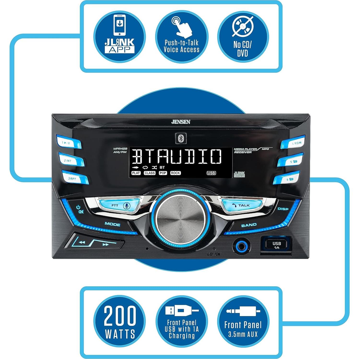 Receptor Estéreo Doble DIN JENSEN MPR420 Bluetooth USB