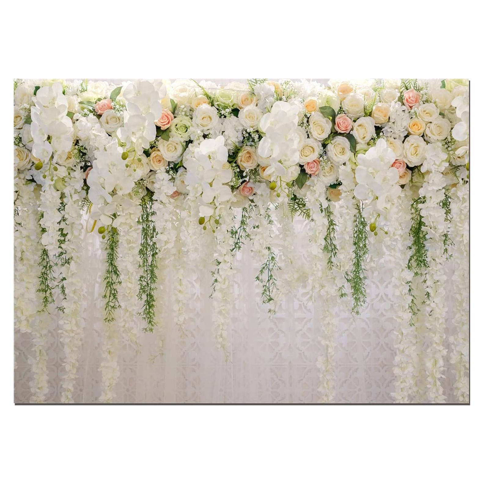 Fondo Fotográfico Floral Blanco 300x240 cm Qian para Eventos