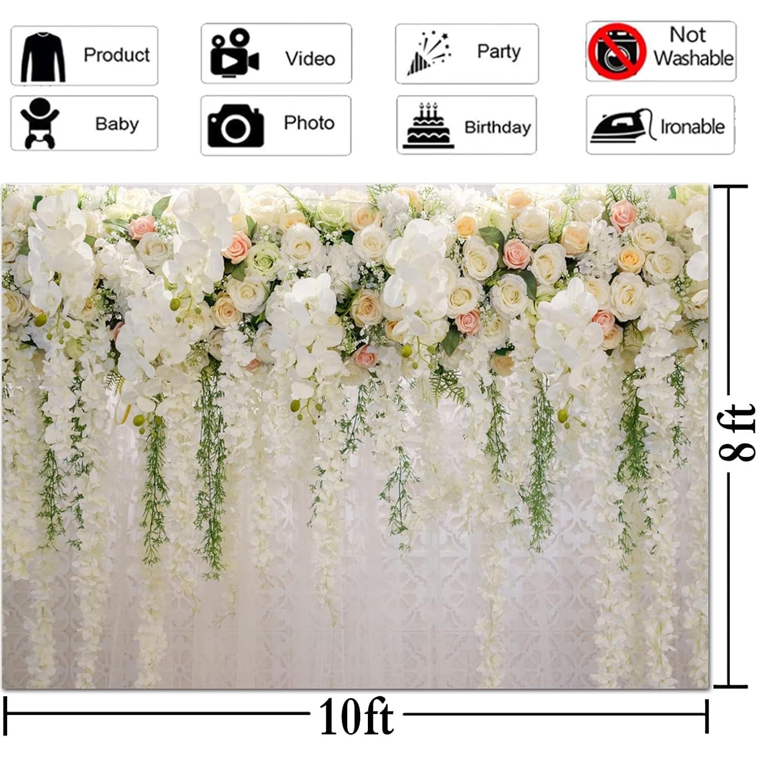 Fondo Fotográfico Floral Blanco 300x240 cm Qian para Eventos