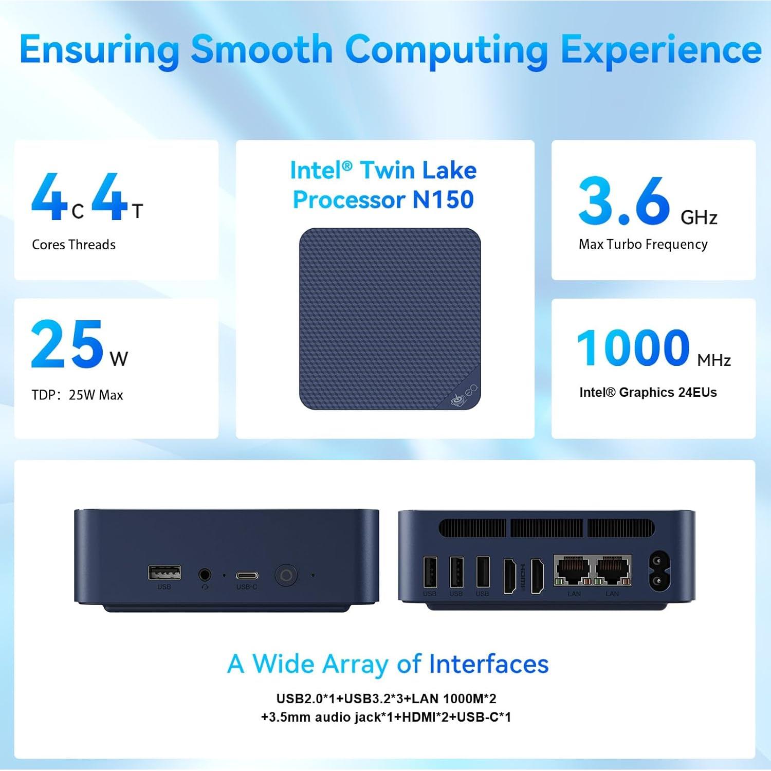 Mini PC Beelink EQ14, Intel N150, 16GB RAM, 500GB SSD