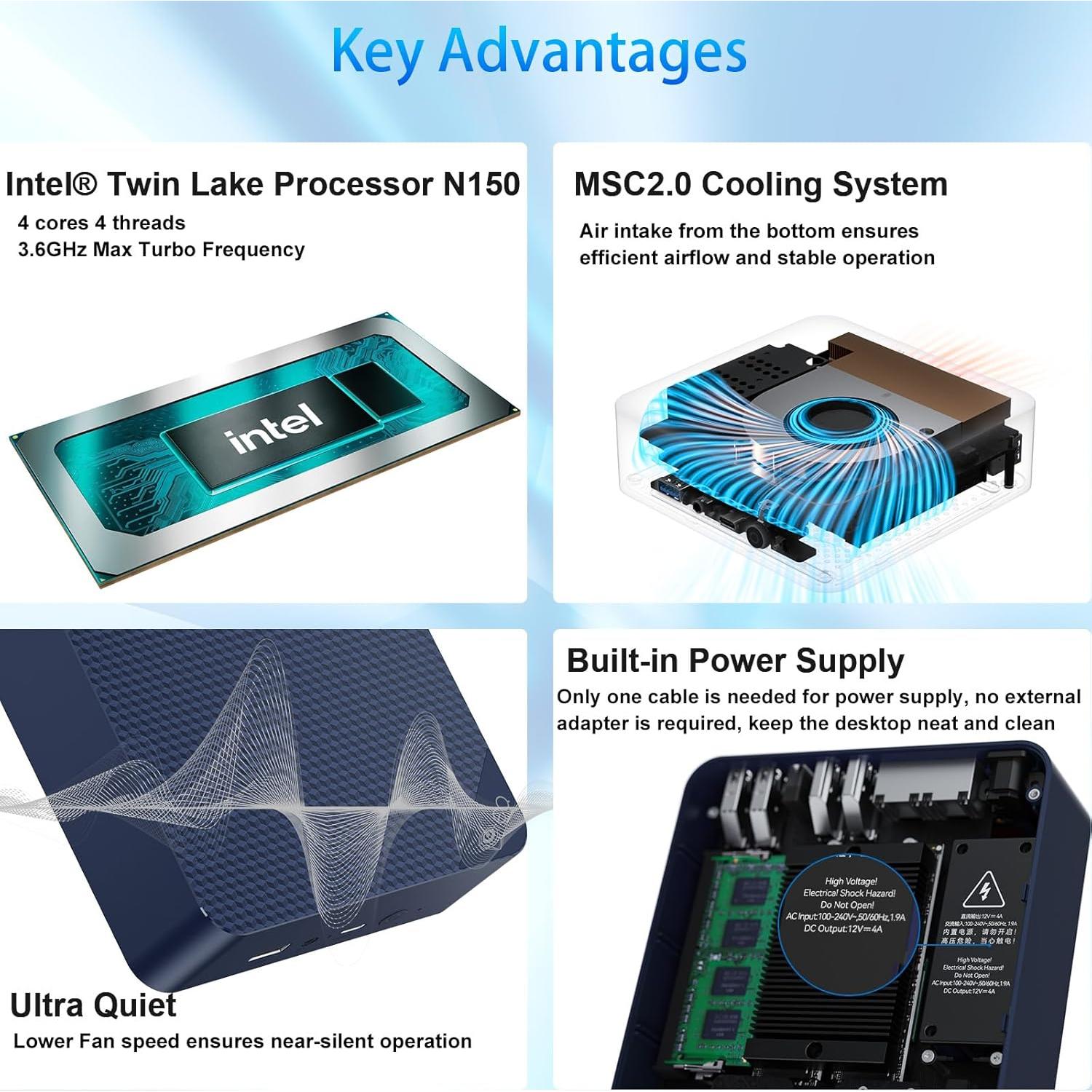 Mini PC Beelink EQ14, Intel N150, 16GB RAM, 500GB SSD