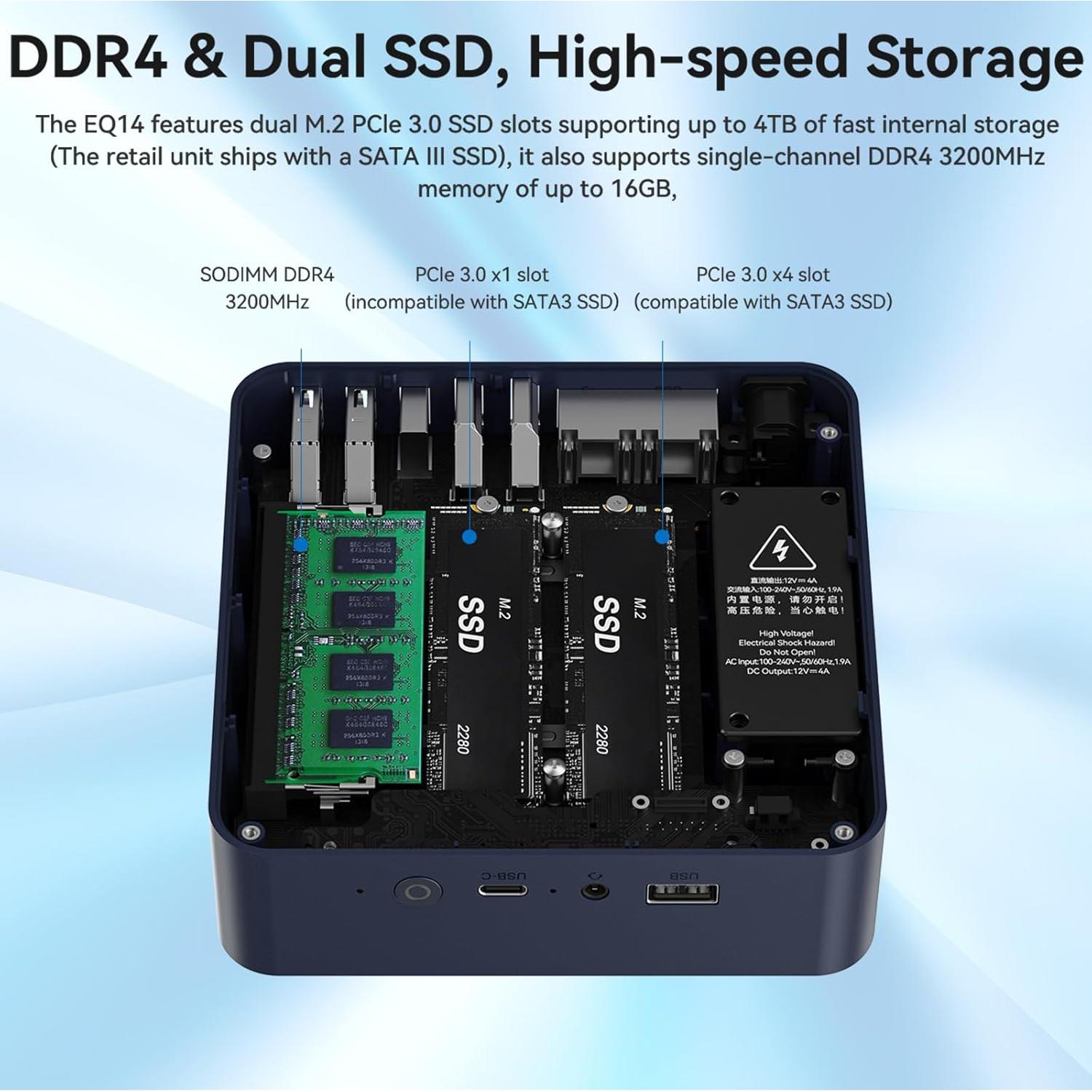 Mini PC Beelink EQ14, Intel N150, 16GB RAM, 500GB SSD