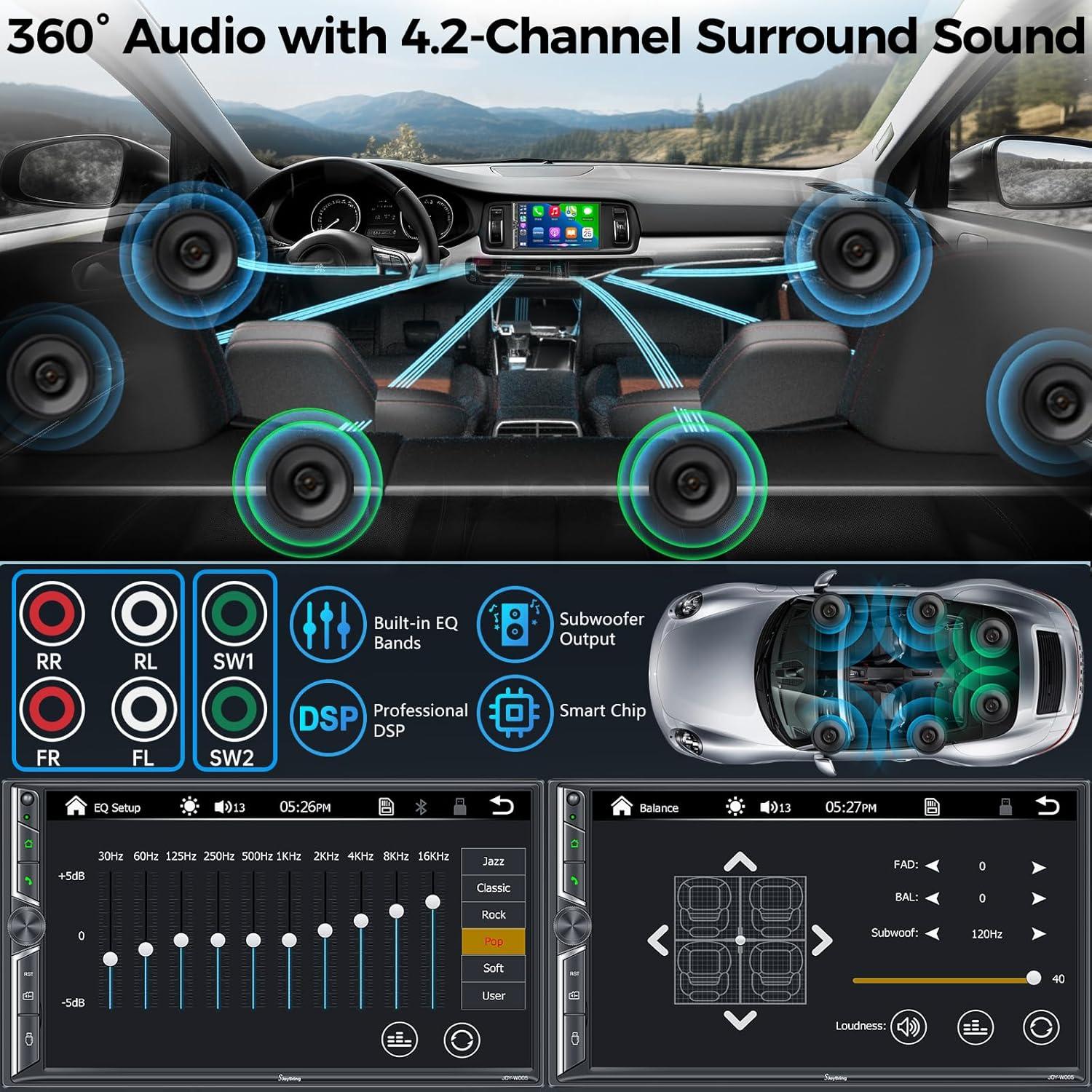 Radio de Coche Doble Din SJOYBRING 7" Bluetooth 240W