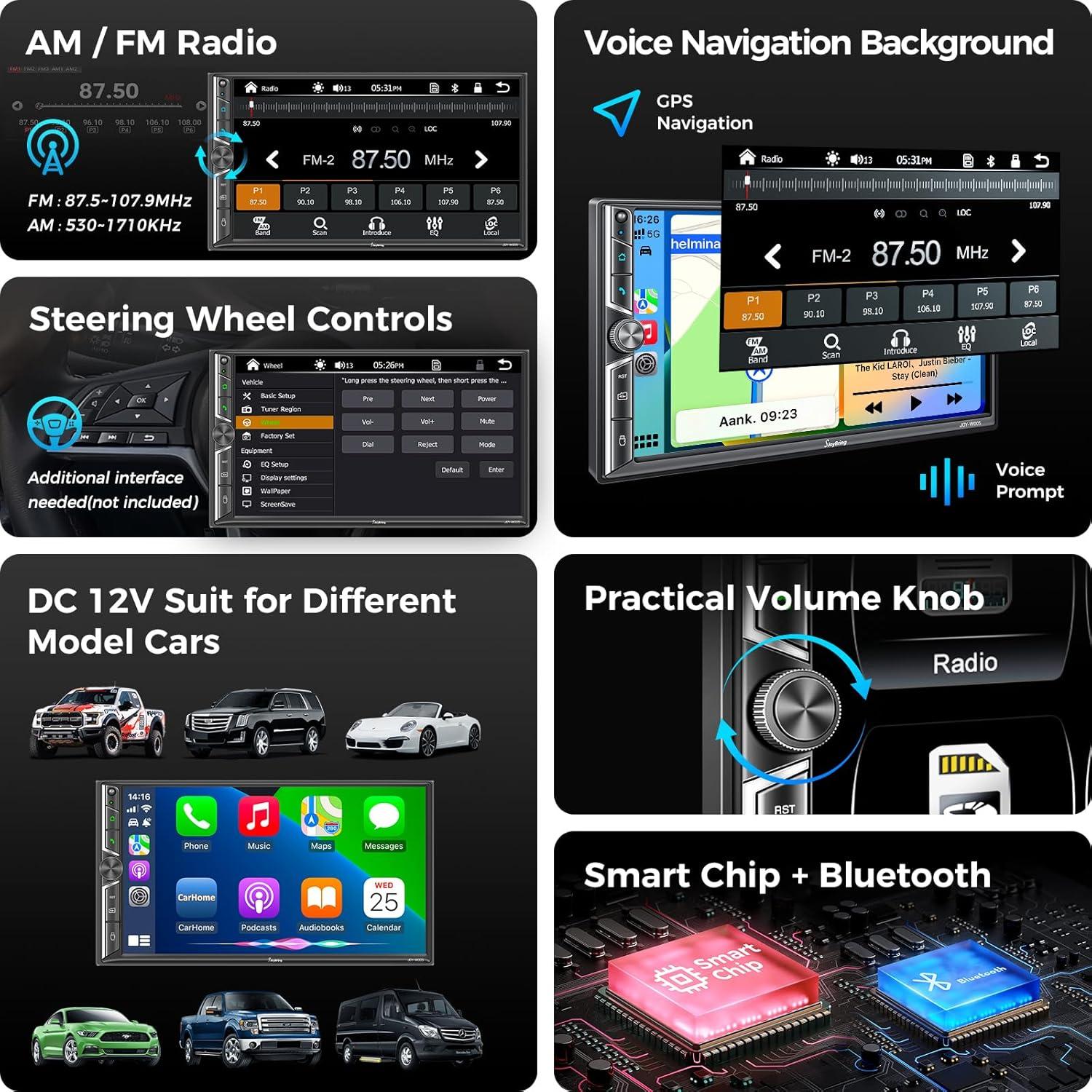 Radio de Coche Doble Din SJOYBRING 7" Bluetooth 240W