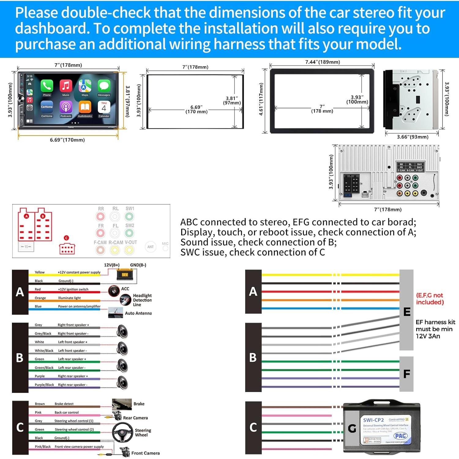 Radio de Coche Doble Din SJOYBRING 7" Bluetooth 240W