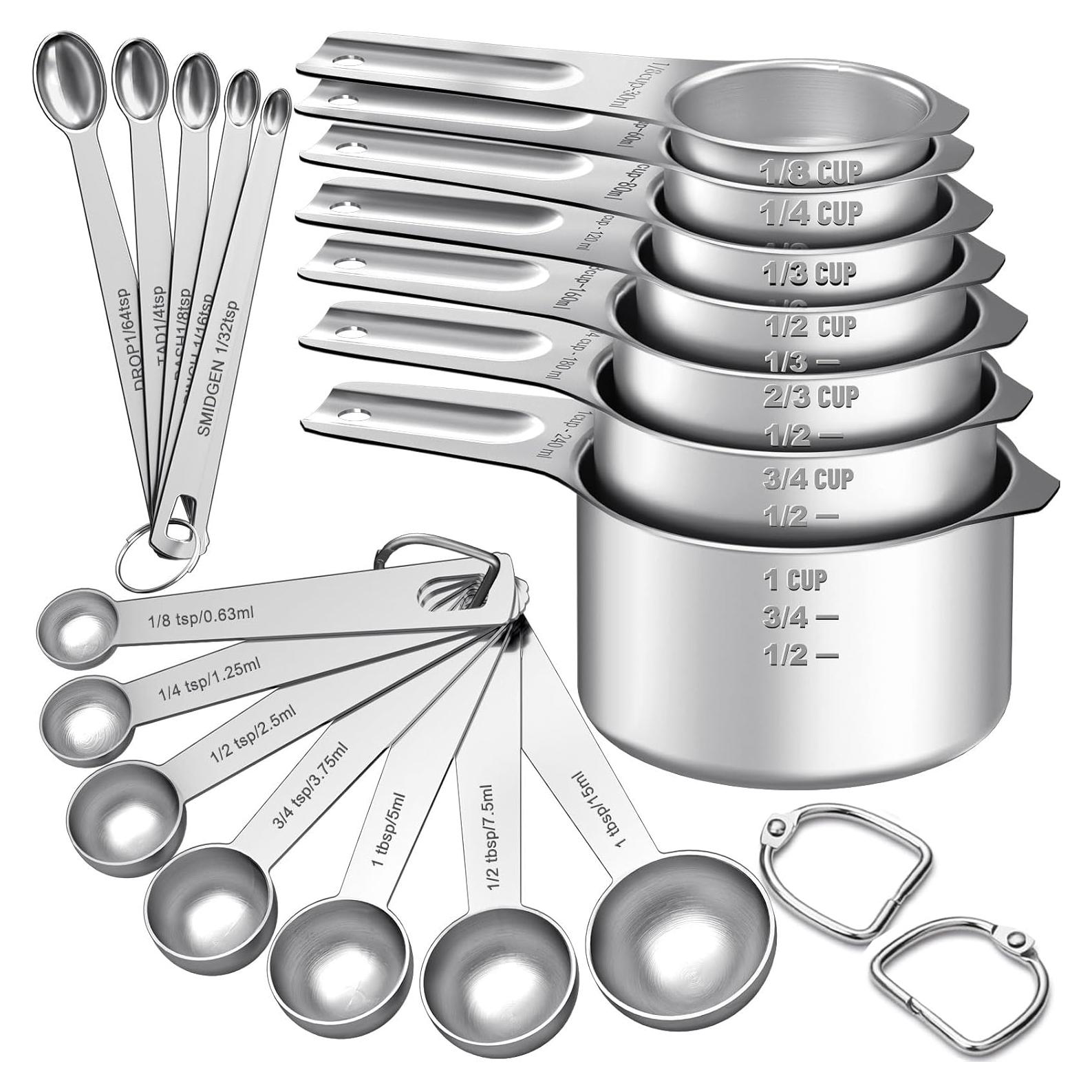 Juego de Tazas y Cucharas Medidoras EWFEN Acero Inoxidable 21 Piezas