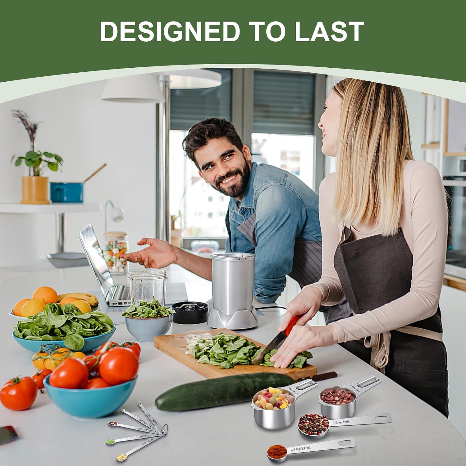 Juego de Tazas y Cucharas Medidoras EWFEN Acero Inoxidable 21 Piezas