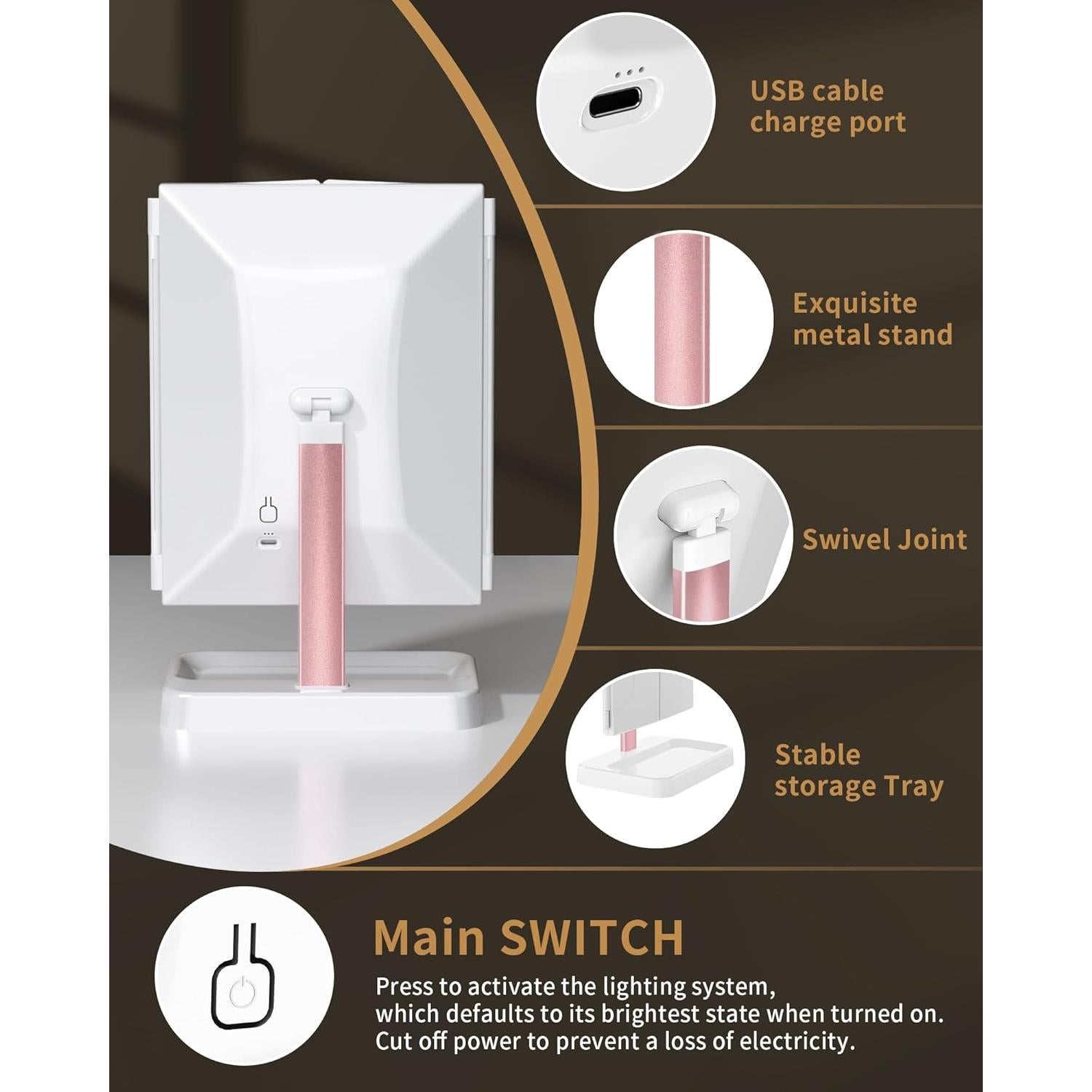 Espejo de Maquillaje Iluminado BERTHALESS 29.2x18.8 cm 3X Aumento