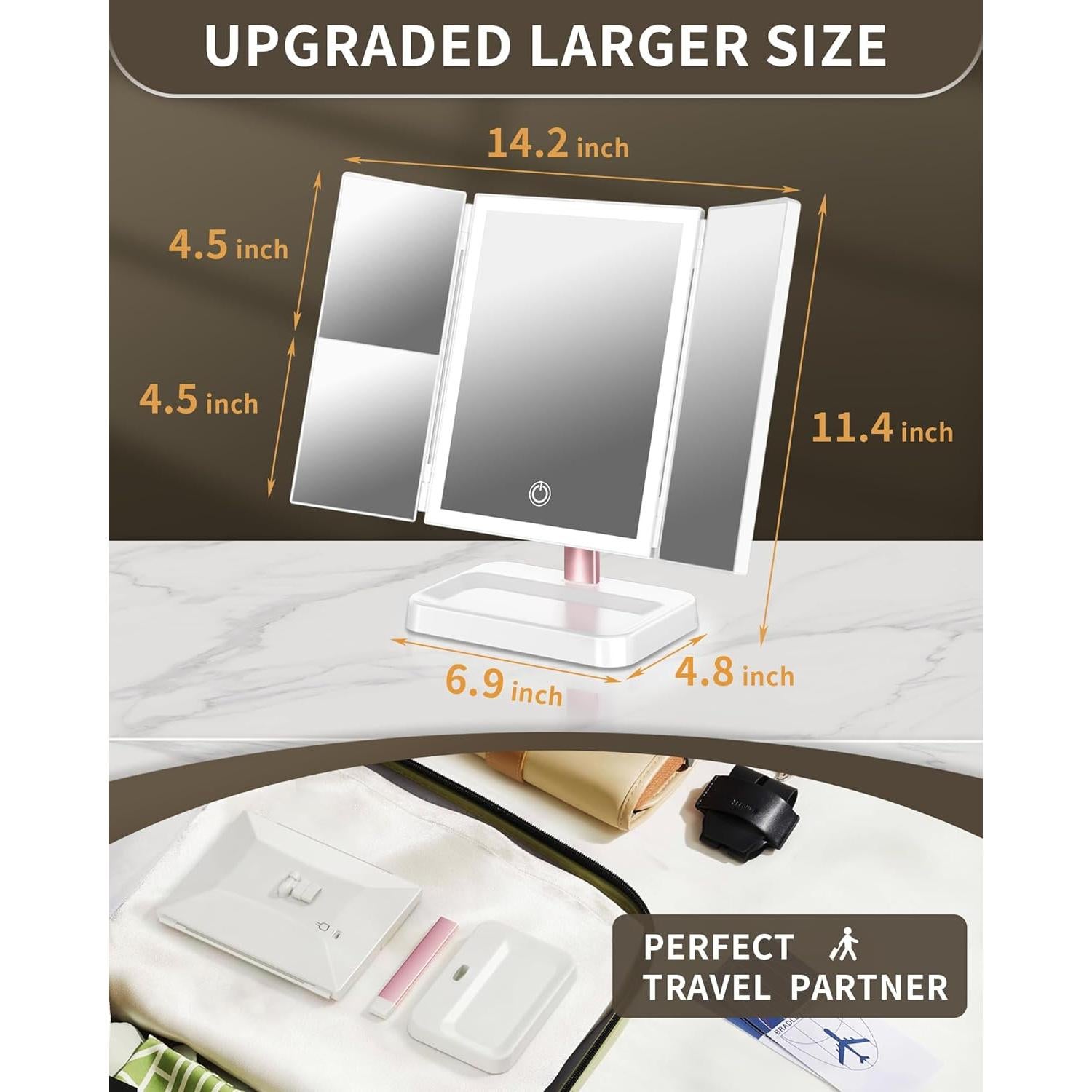 Espejo de Maquillaje Iluminado BERTHALESS 29.2x18.8 cm 3X Aumento