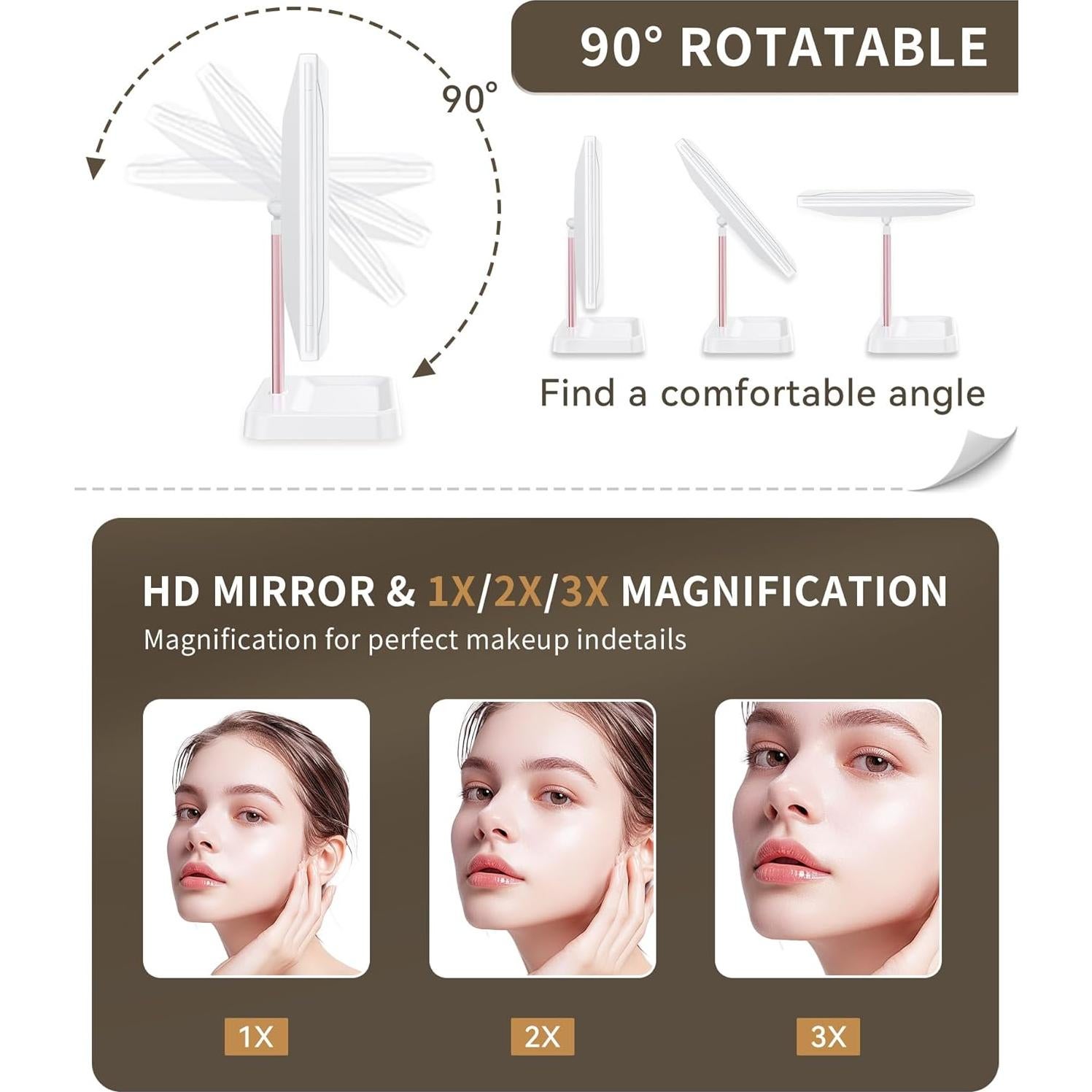 Espejo de Maquillaje Iluminado BERTHALESS 29.2x18.8 cm 3X Aumento