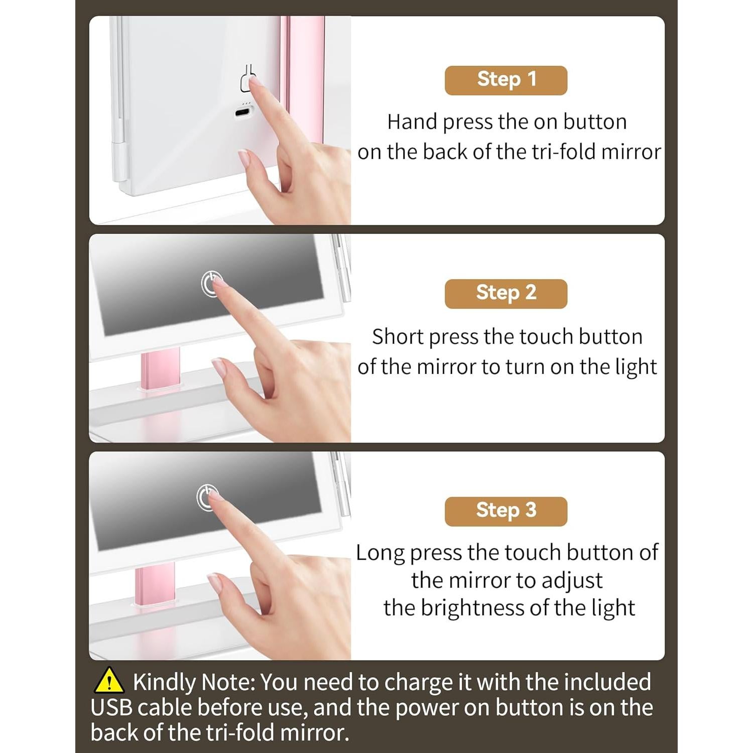 Espejo de Maquillaje Iluminado BERTHALESS 29.2x18.8 cm 3X Aumento