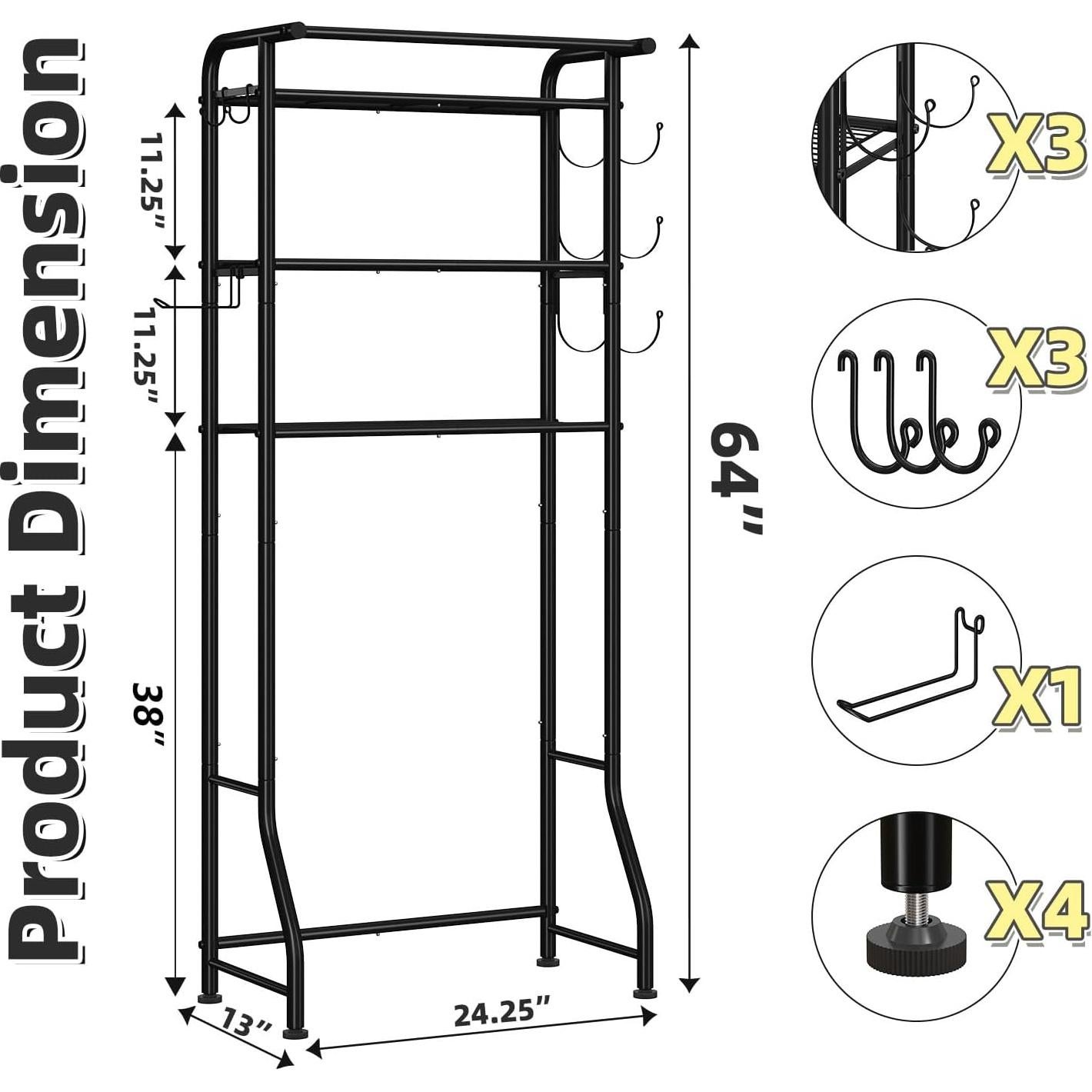 Estante de baño Simple Trending 3 niveles negro ahorrador de espacio