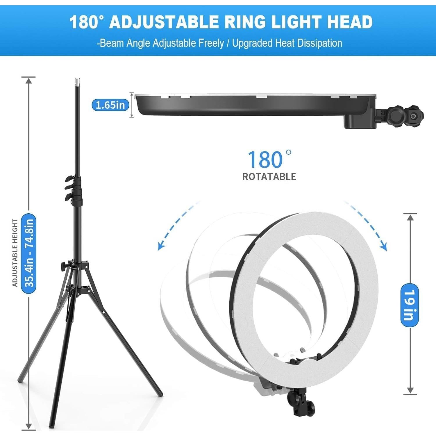 Anillo de Luz LED IVISII 19" con Soporte y Adaptador 55W