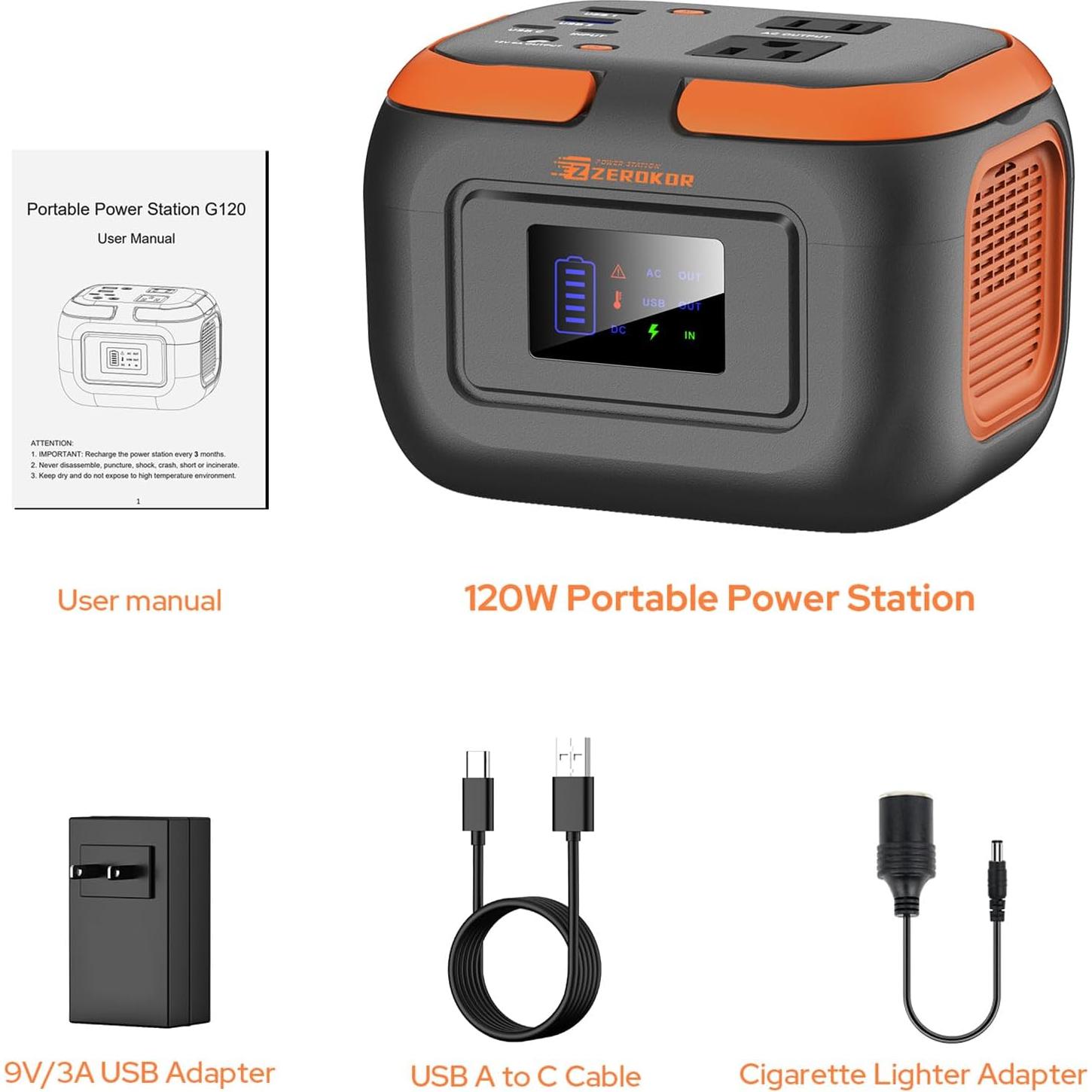 Estación de Energía Portátil ZeroKor 120W con Salida AC