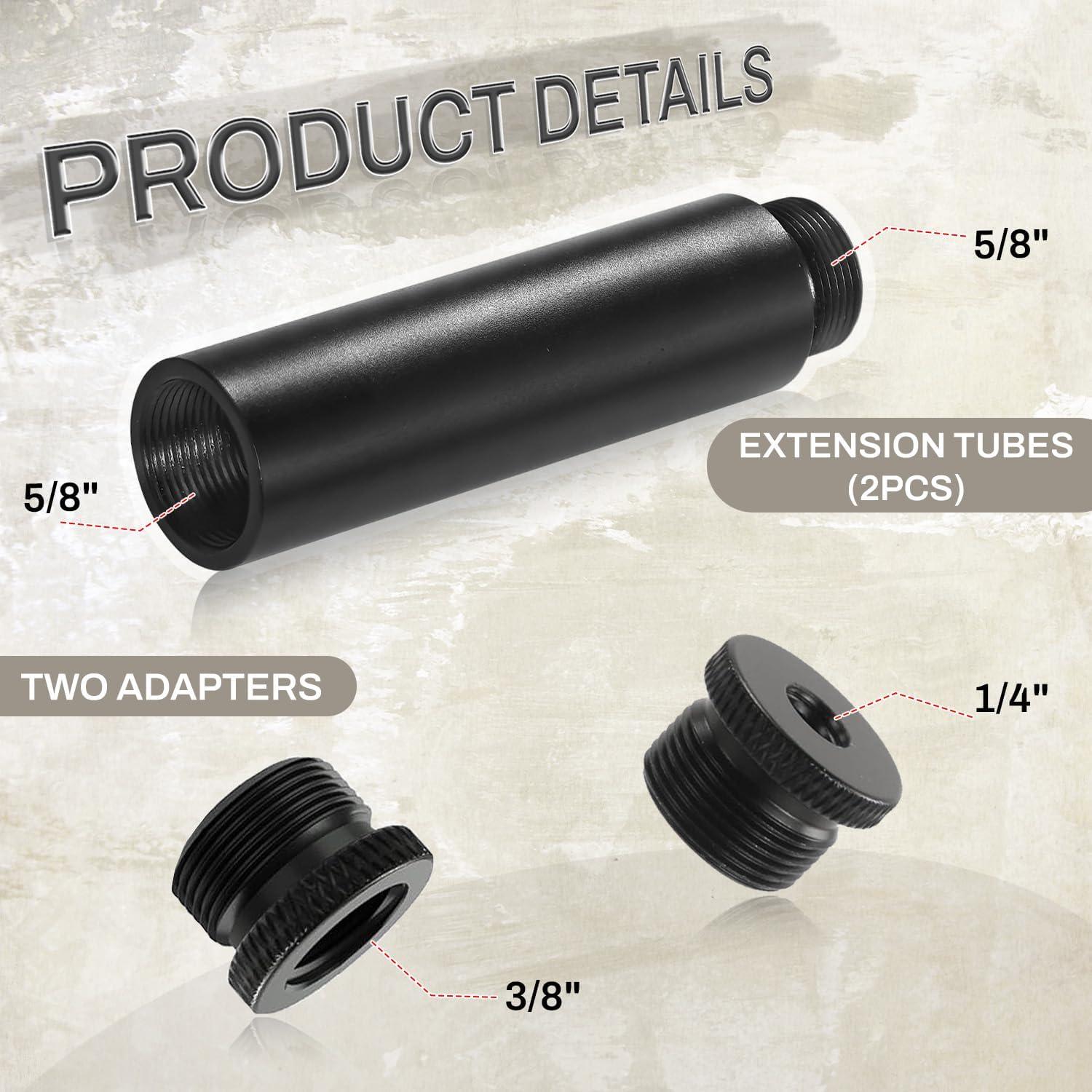 BOROLA Mic Stand Extension Tube Aluminum Alloy Microphone Boom Arm Stand Extenders with screw adapter (5/8" Male to 1/4" Female, 5/8" Male to 3/8" Female) Compatible for most recording equipment 4PCS