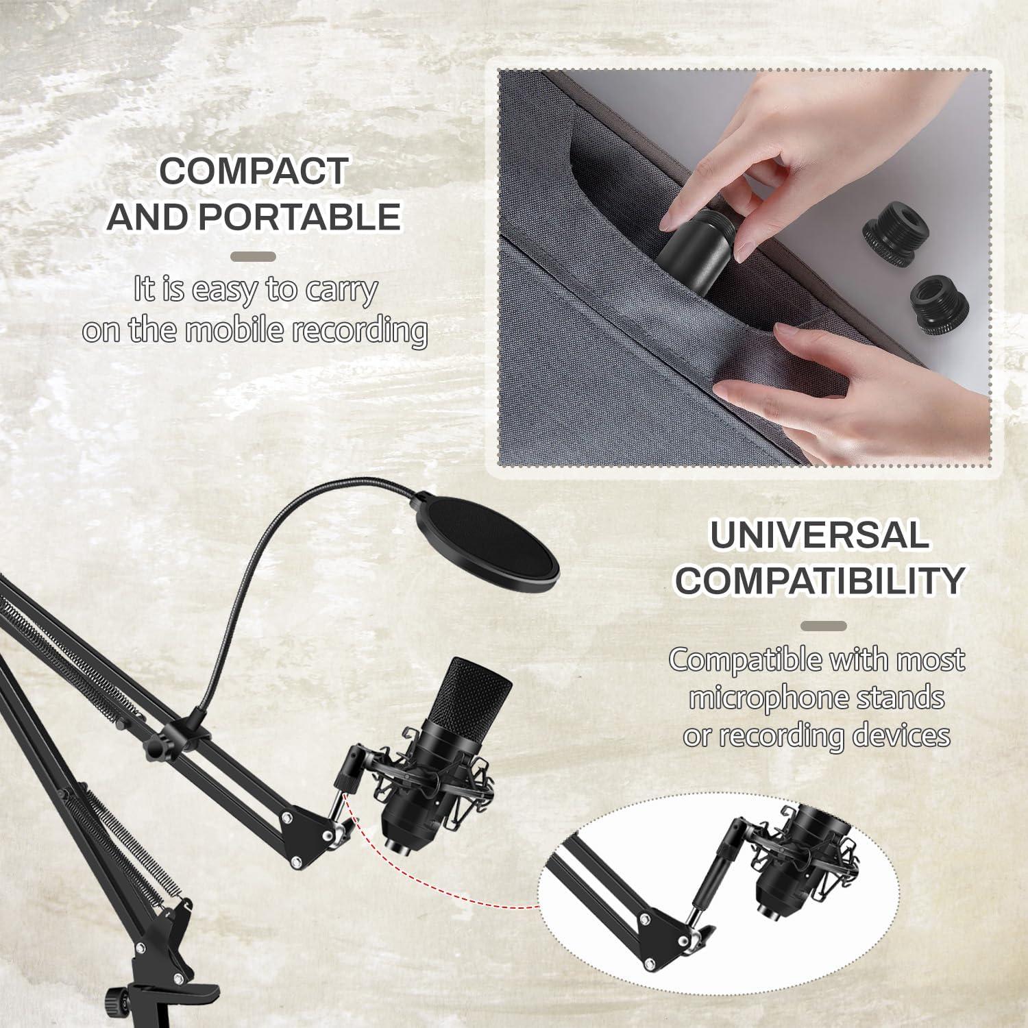 BOROLA Mic Stand Extension Tube Aluminum Alloy Microphone Boom Arm Stand Extenders with screw adapter (5/8" Male to 1/4" Female, 5/8" Male to 3/8" Female) Compatible for most recording equipment 4PCS