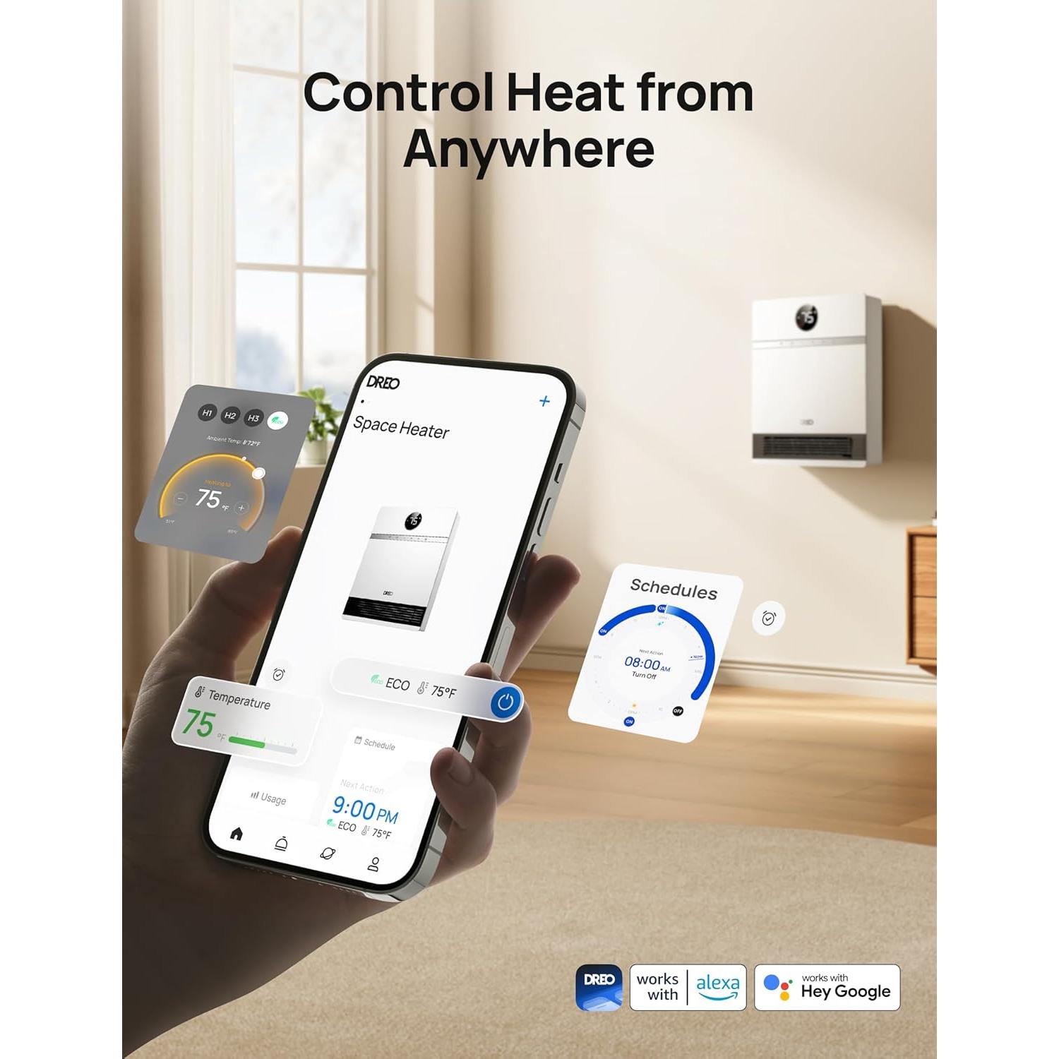 Calentador de Pared Dreo DR-HSH017 Eléctrico 1500W IP24