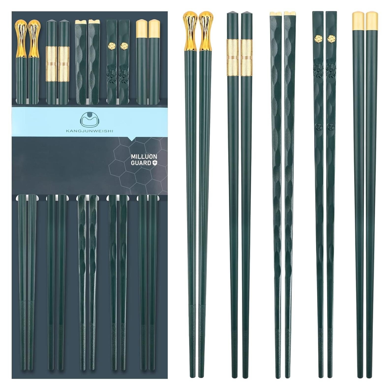 5 Pares de Palillos Reutilizables Fibra de Vidrio 24.3 cm Verde