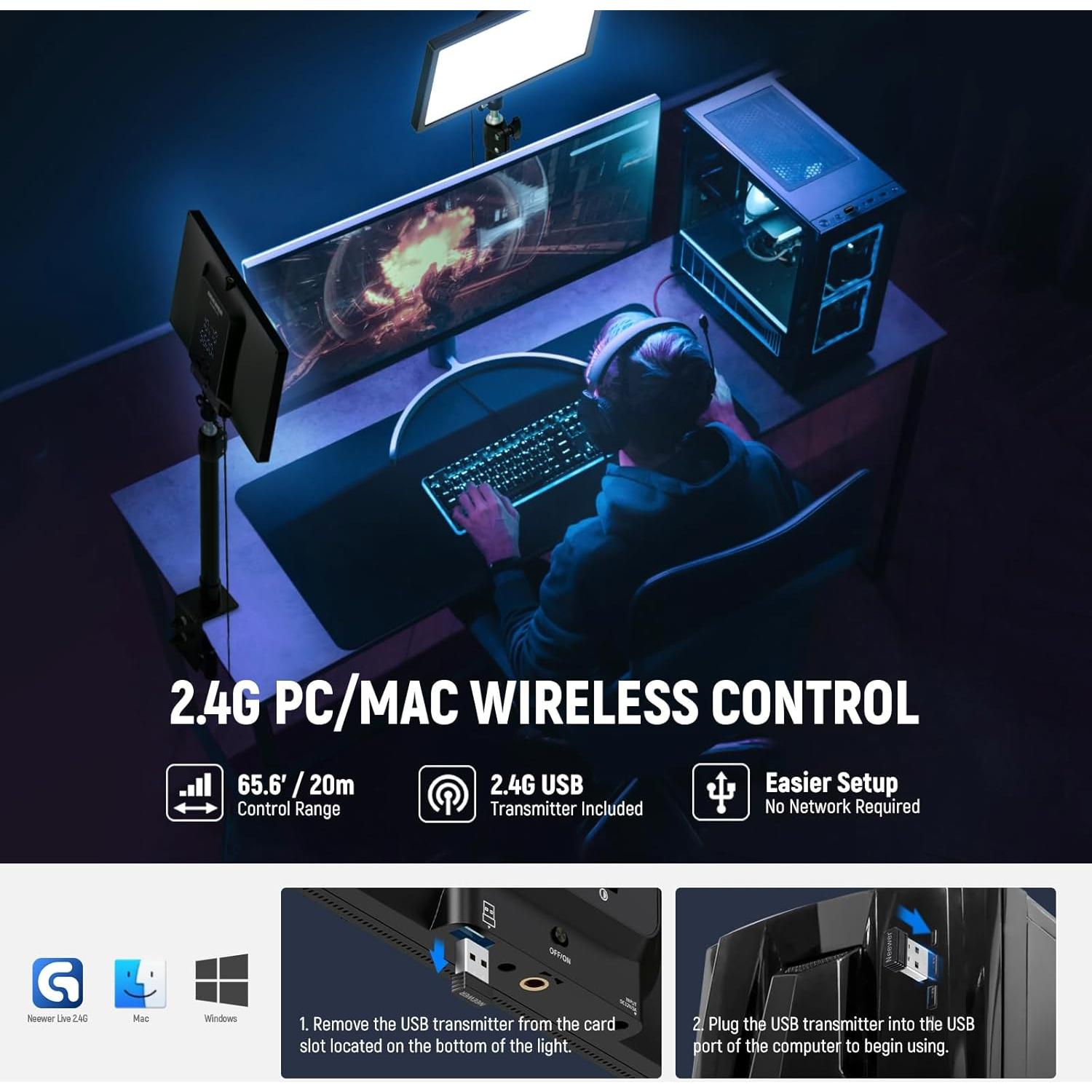 Luz de Streaming NEEWER GL25B 25W 2300Lux 2900K-7000K