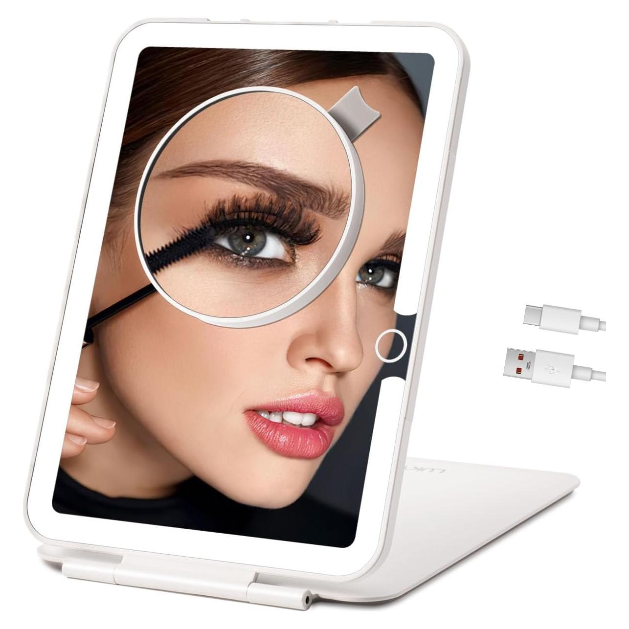 Espejo de Maquillaje LUKYMIRO Iluminado 10X Plegable Blanco