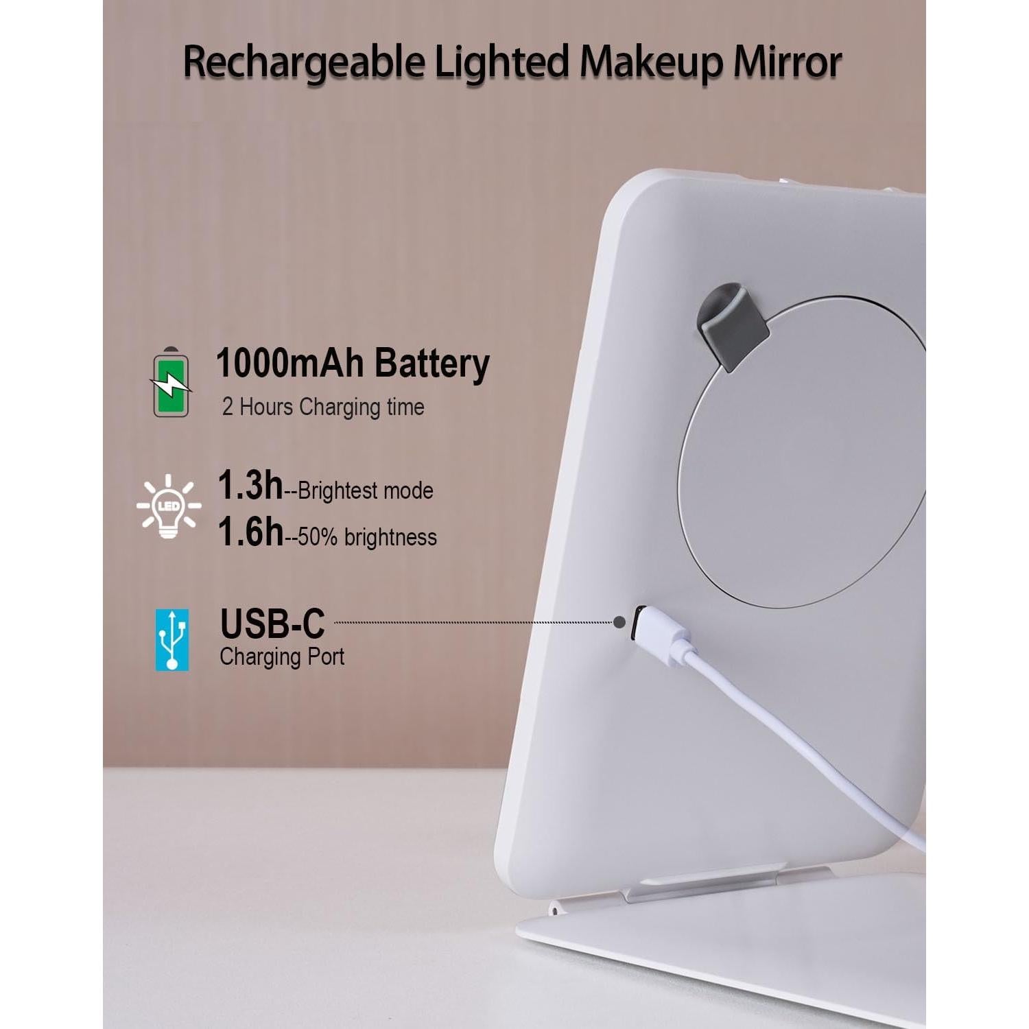 Espejo de Maquillaje LUKYMIRO Iluminado 10X Plegable Blanco