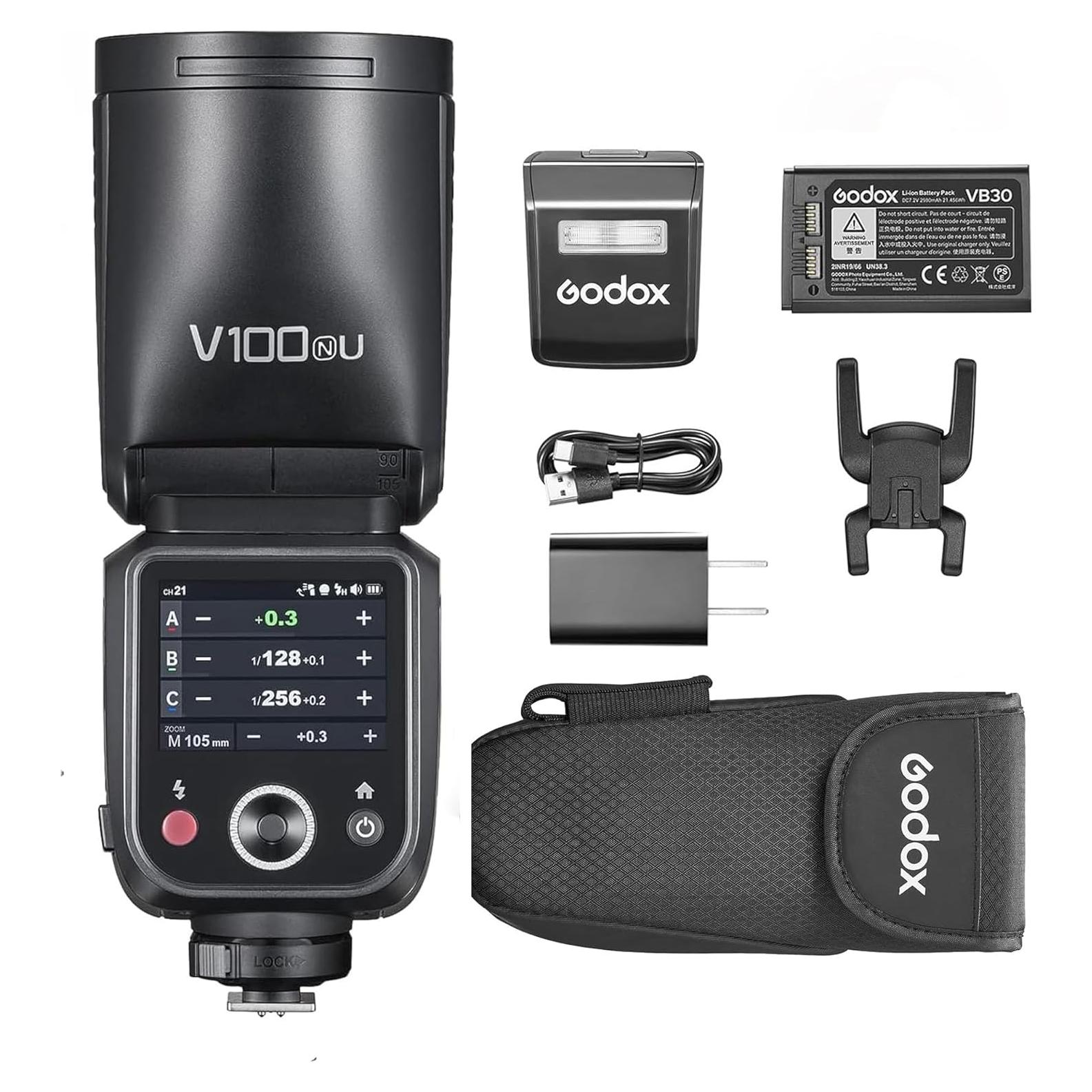 Flash Godox V100N para Cámara Nikon, 100Ws, Pantalla Táctil