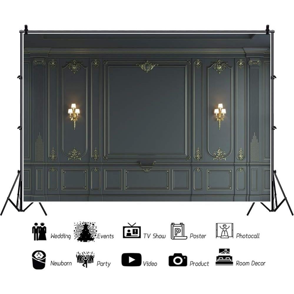 Fondo de Fotografía Vinilo Haoyiyi 250x180cm Barroco Negro