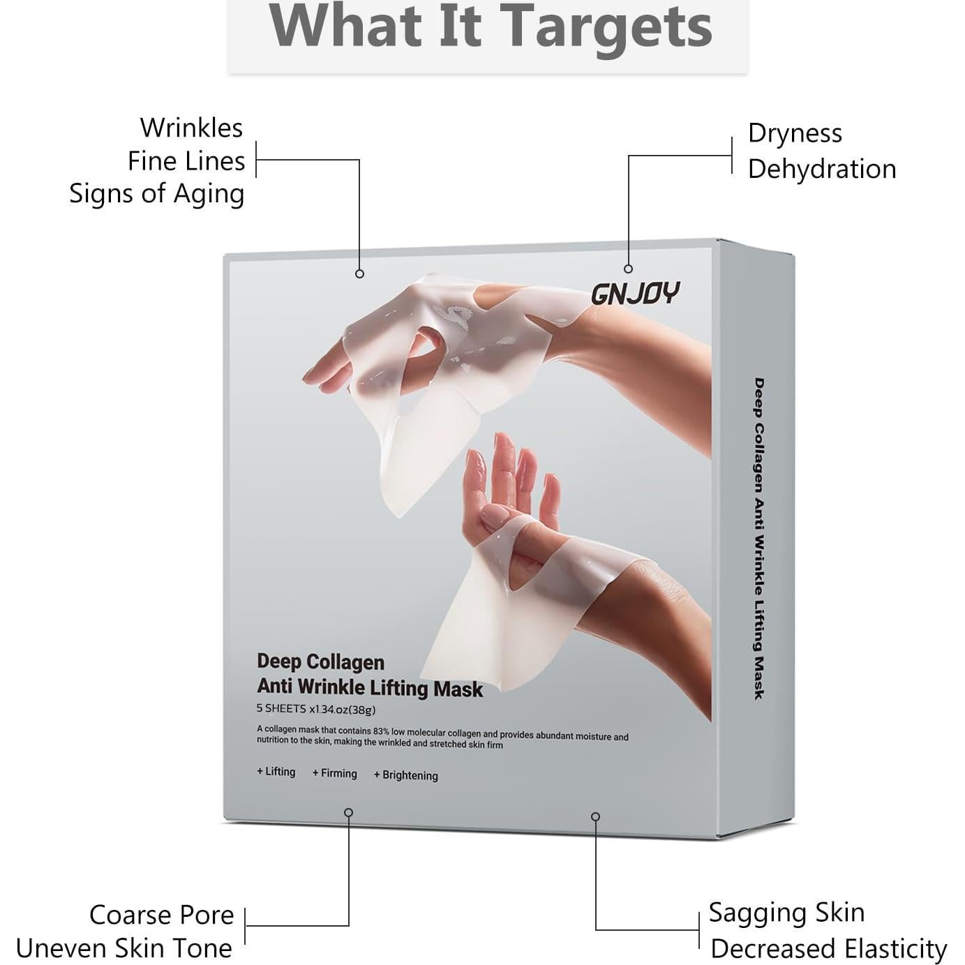 Mascarilla Facial de Colágeno GNJOY 5ea 38g Hidratante Antiarrugas