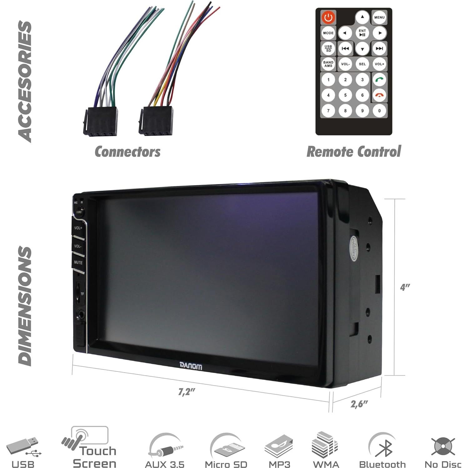 Receptor Estéreo para Auto DANOM Double DIN 7" Bluetooth