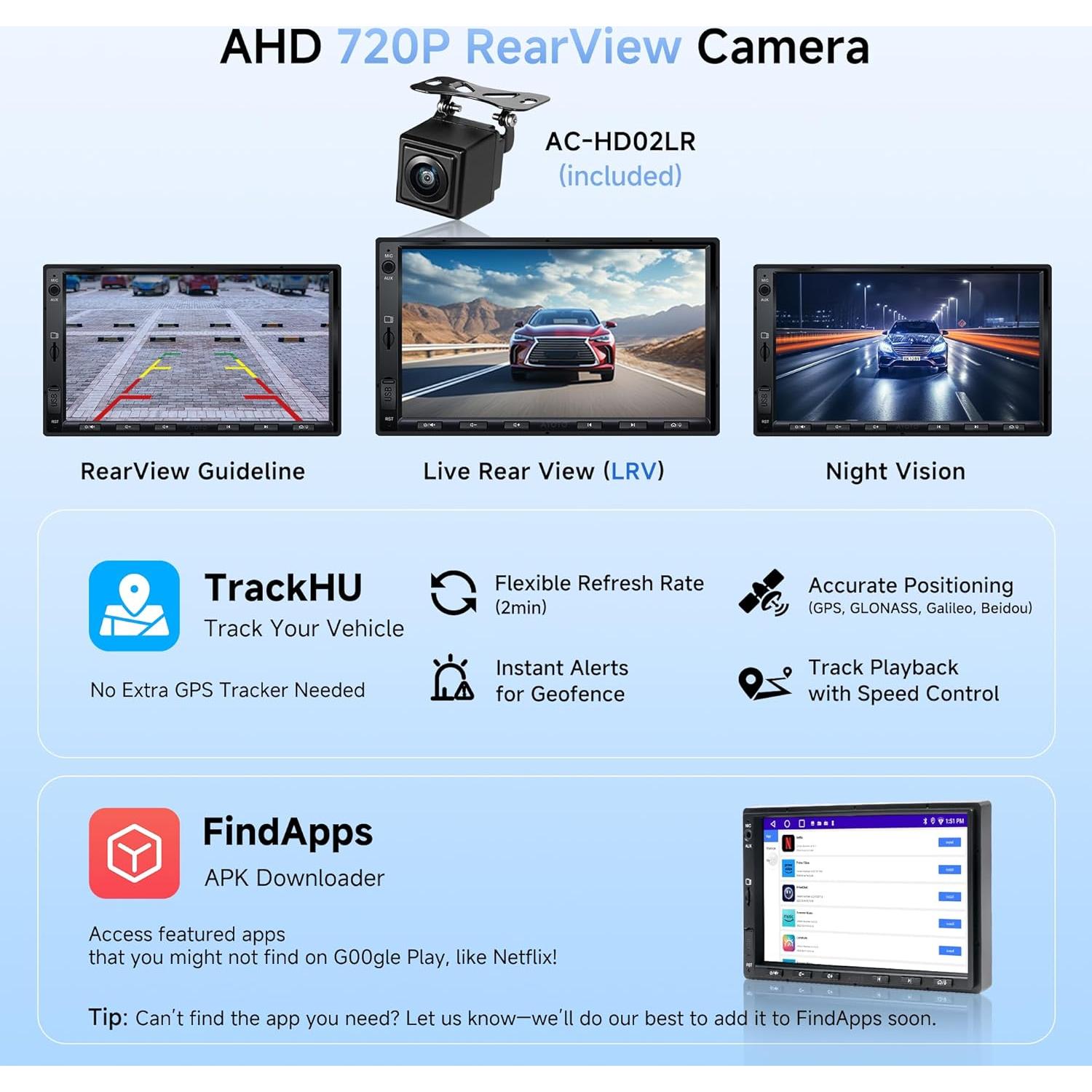 Estéreo de Coche Android A5L 7" con Cámara Reversa y CarPlay