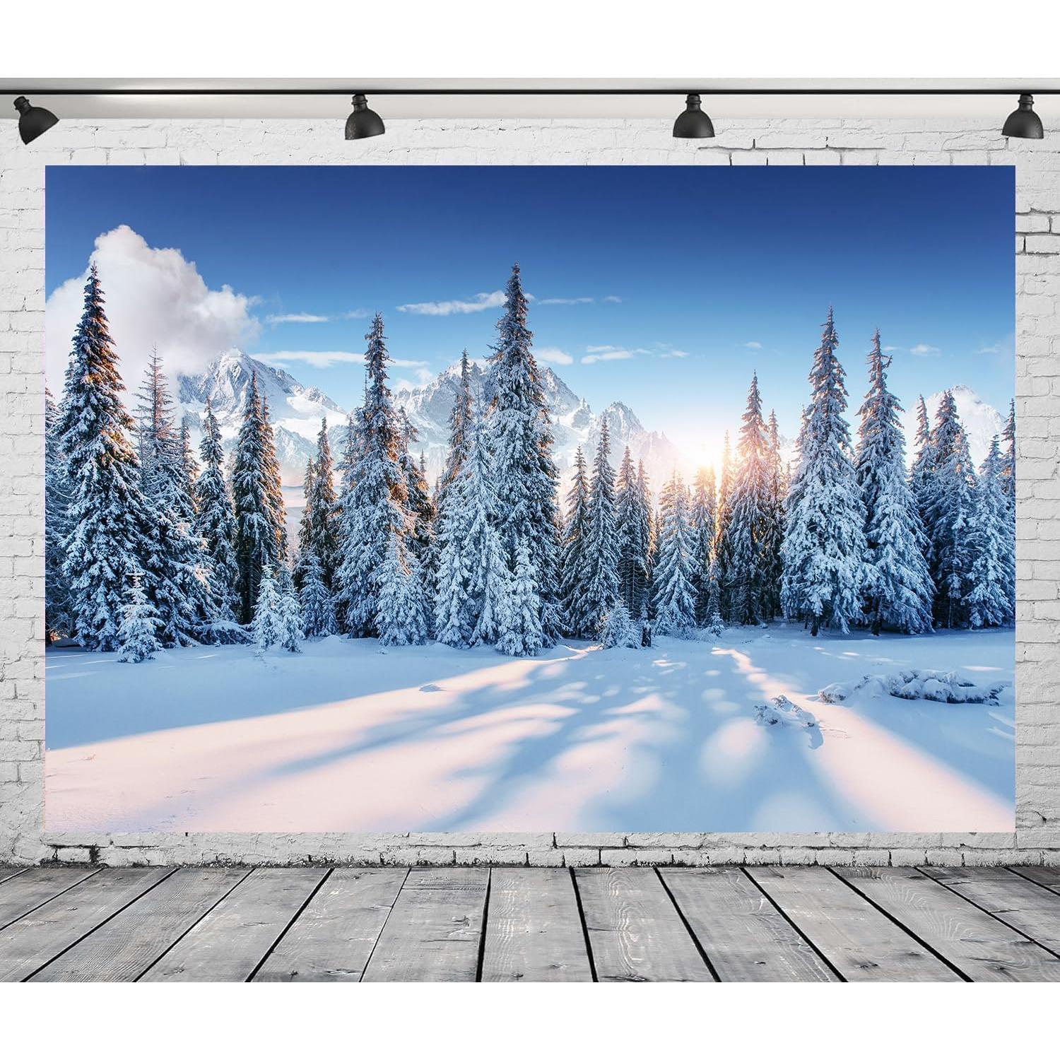 Fondo de Fotografía Navidad DePhoto 2.1x1.5m Bosque Nieve