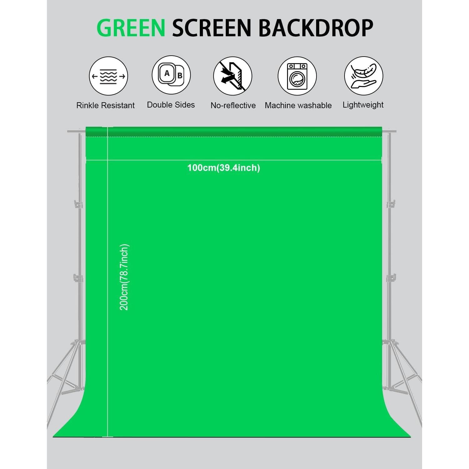 Green Screen Background for Photography, PULUZ Green Screen Sheet 3.3ft×6.6ft Background Kit Cloth Fabric Curtain with 4 Clamps Backdrop for Video Recording, Photoshoot and YouTube