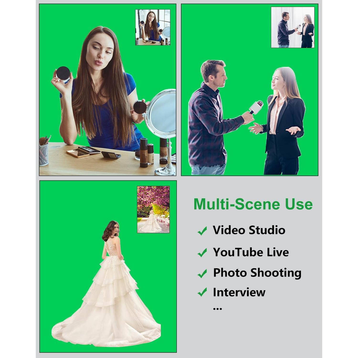 Green Screen Background for Photography, PULUZ Green Screen Sheet 3.3ft×6.6ft Background Kit Cloth Fabric Curtain with 4 Clamps Backdrop for Video Recording, Photoshoot and YouTube