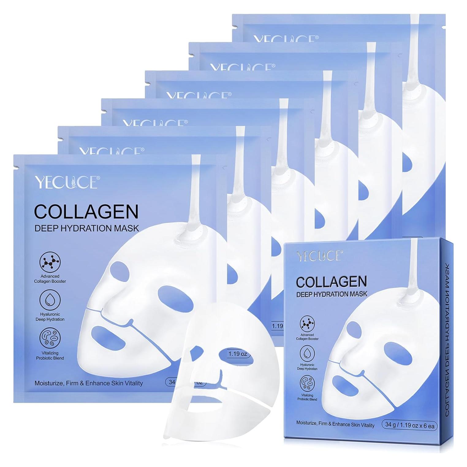 Mascarilla Facial de Colágeno Valleylux 6 Paquetes Hidratante