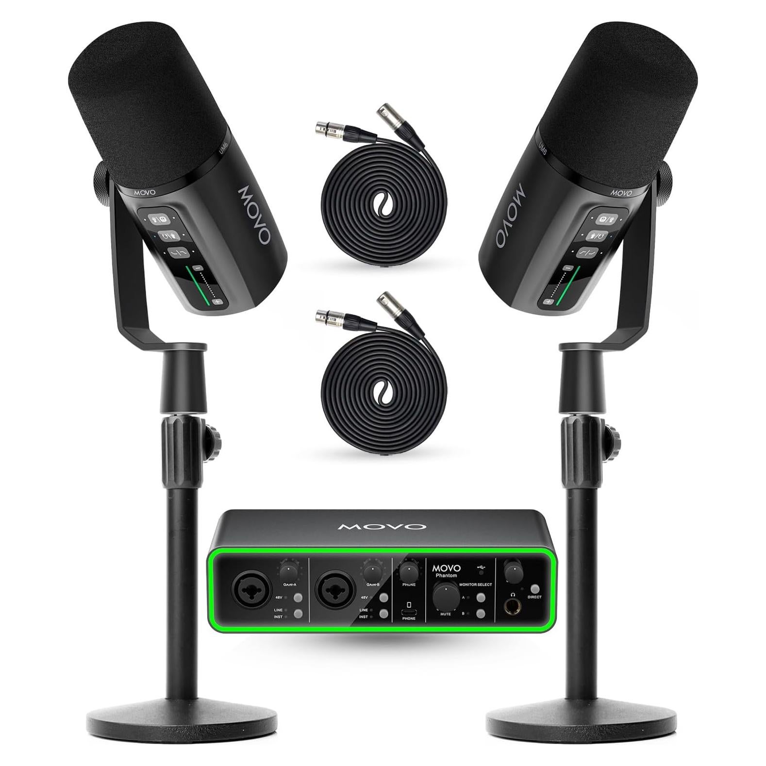Paquete de Podcast Movo - Interfaz USB Phantom + 2 Micrófonos UM6
