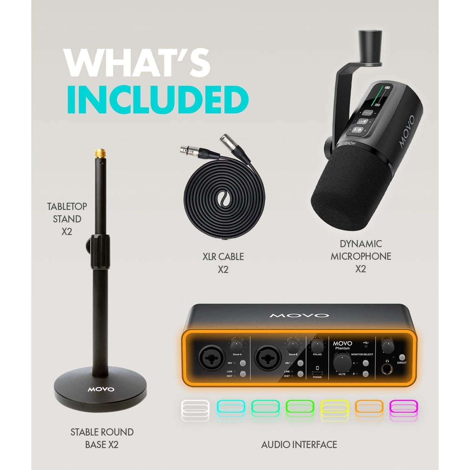 Paquete de Podcast Movo - Interfaz USB Phantom + 2 Micrófonos UM6