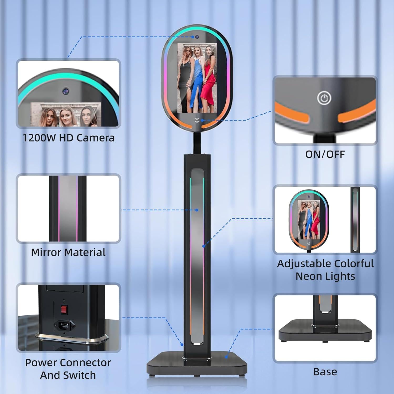 MWE Magic Mirror Photo Booth Touch Screen with 1200W Pixel 4K HD Camera,RGB Surround Light Music Sync,Mirror Video Booth with Software APP Remote Control (16in)